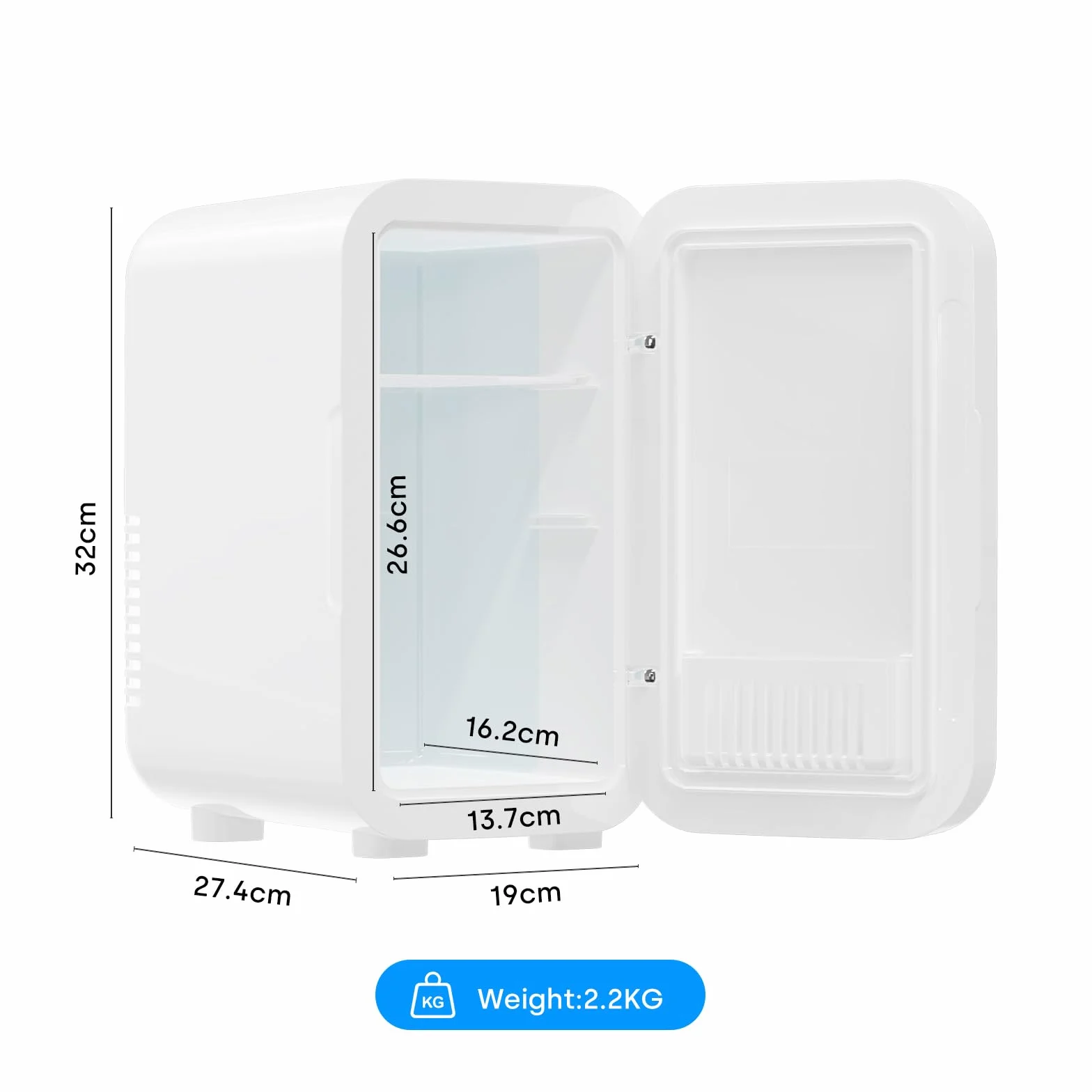 Enventor Mini lodówka 6 l/8 puszek, kosmetyczna lodówka z przyciemnianym lustrem LED, AC + 12 V DC, chłodnica i ogrzewacz do sypialni, domu, do samochodu, pielęgnacji skóry i żywności, biała