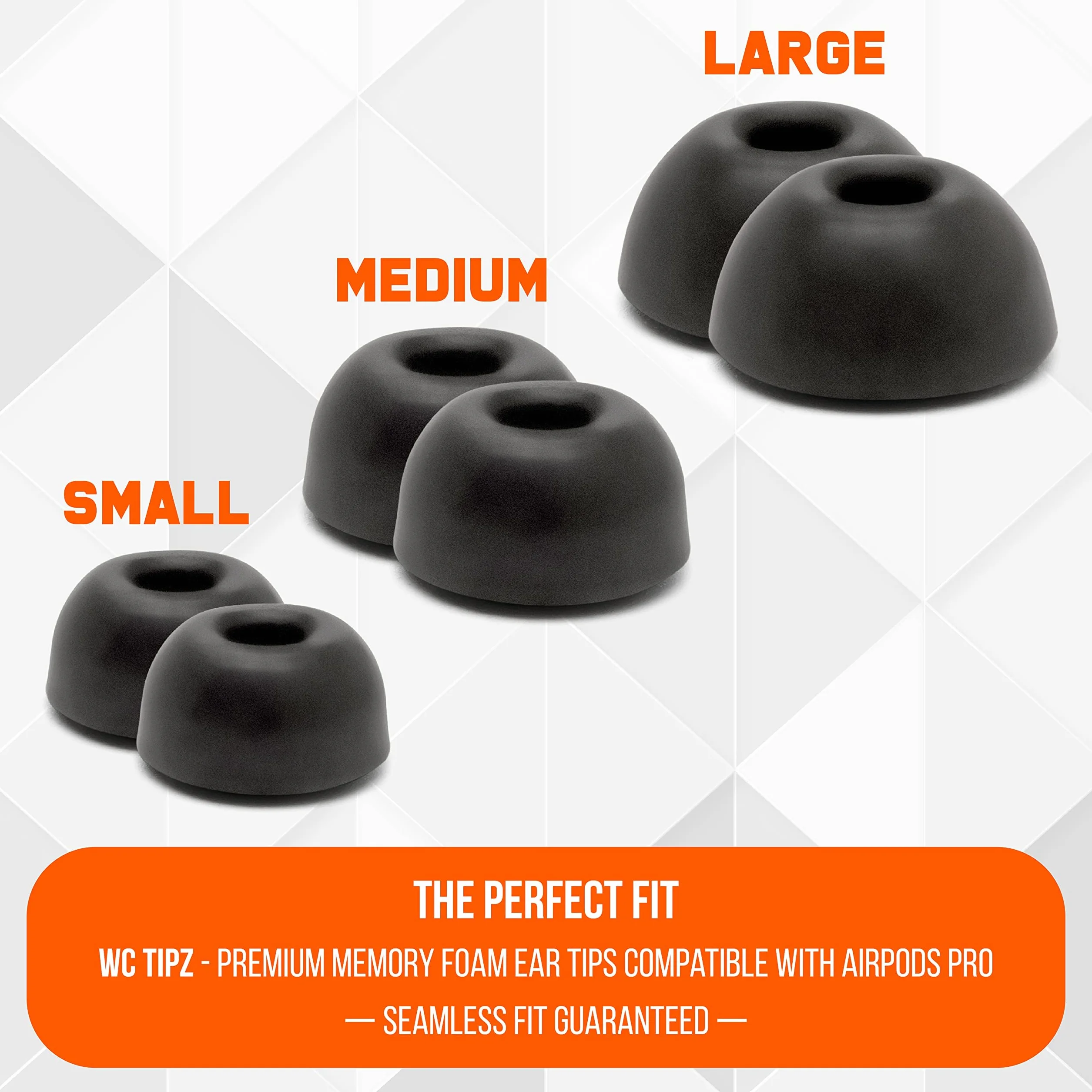 WC TipZ – ulepszone zatyczki do uszu z pianki z pamięcią kształtu do Airpods Pro firmy Wicked Cushions | Lepszy komfort, uszczelnienie i czas odbijania się pianki | Pitch Black