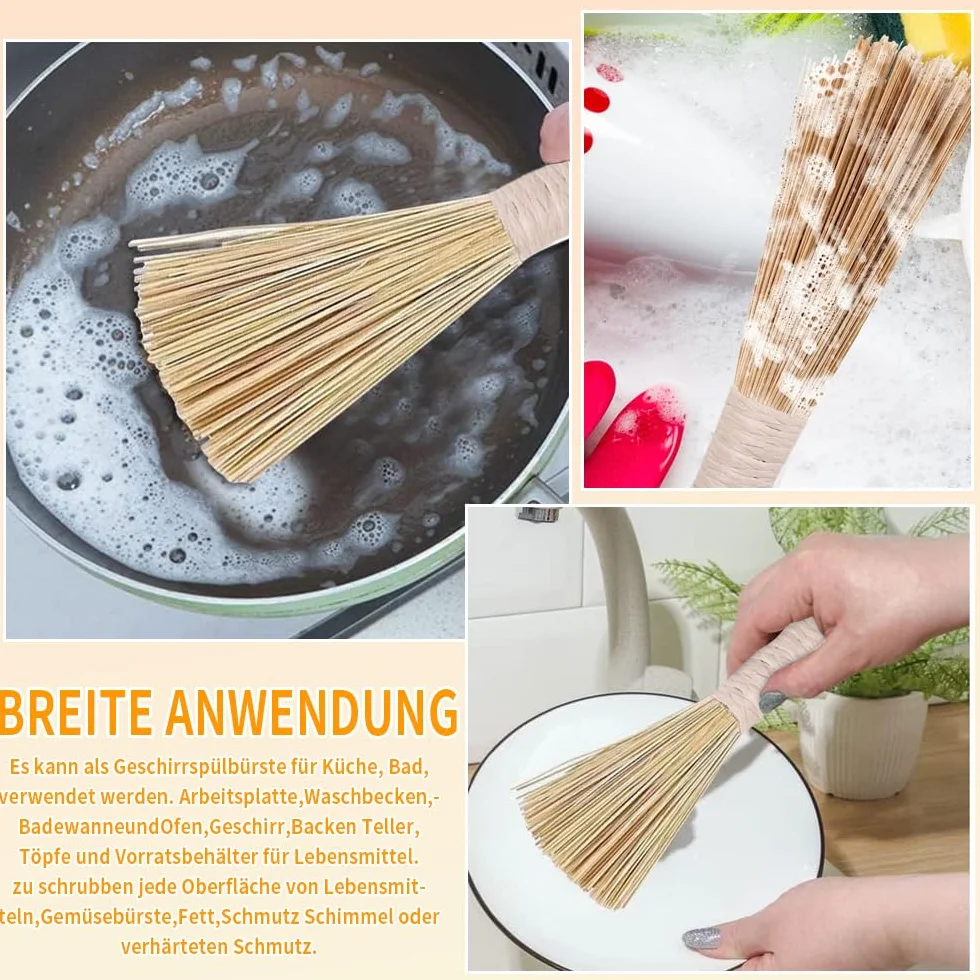 LATRAT Bamboo Wok Brush Cleaning Tool with Handle