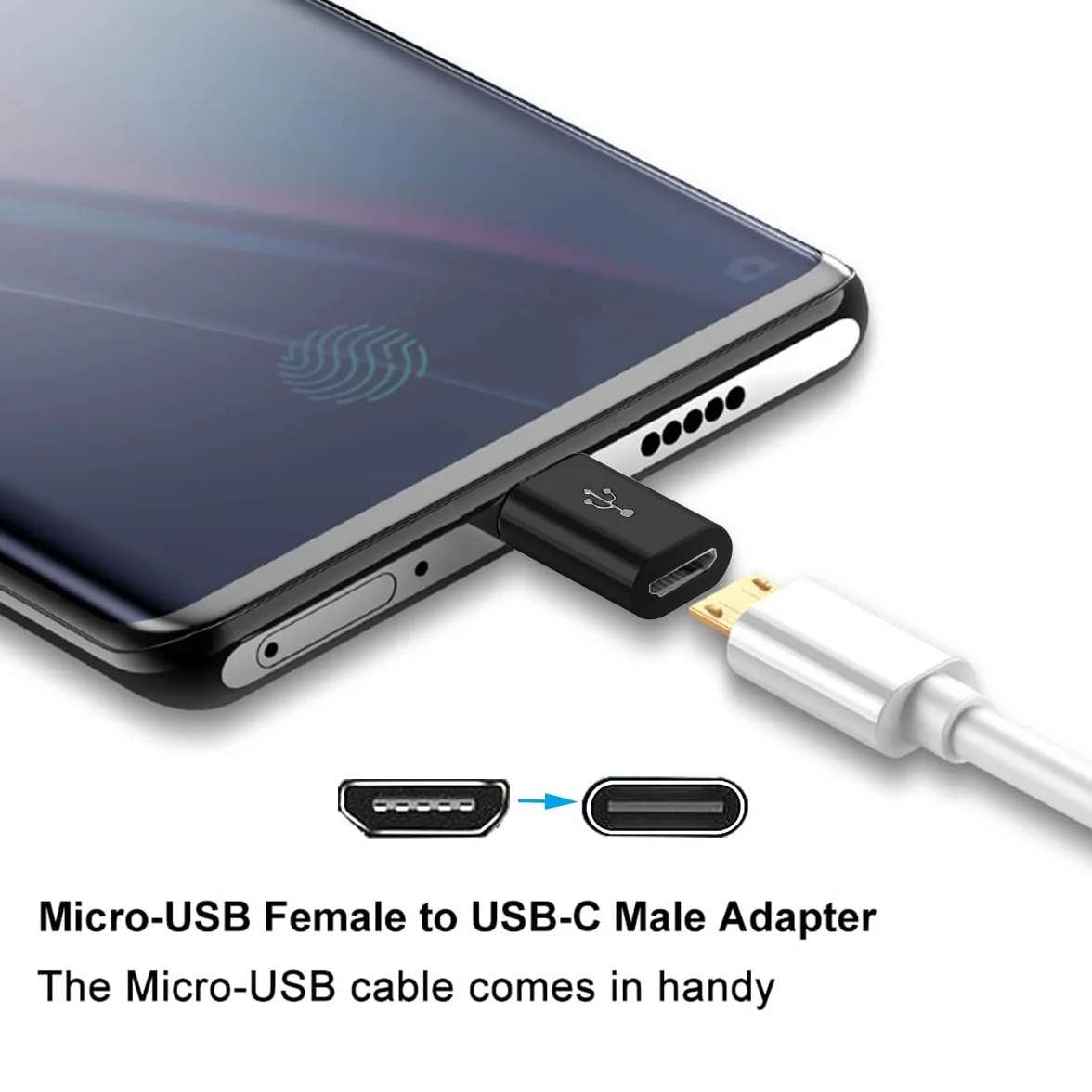 Adapter micro USB na USB C, 2 sztuki, USB typu C męski na micro USB żeński adapter USB C kompatybilny z Samsung Galaxy, Huawei, telefonami typu C, tabletami i innymi (czarny)