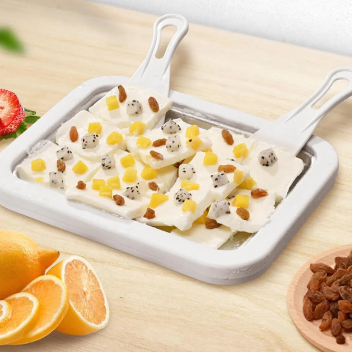 Ice Cream Rolls Maker do robienia lodów "zrób to sam" – maszyna do robienia lodów z 2 szpatułkami, dla dzieci i rodziny, kolor biały, 21 x 26 cm