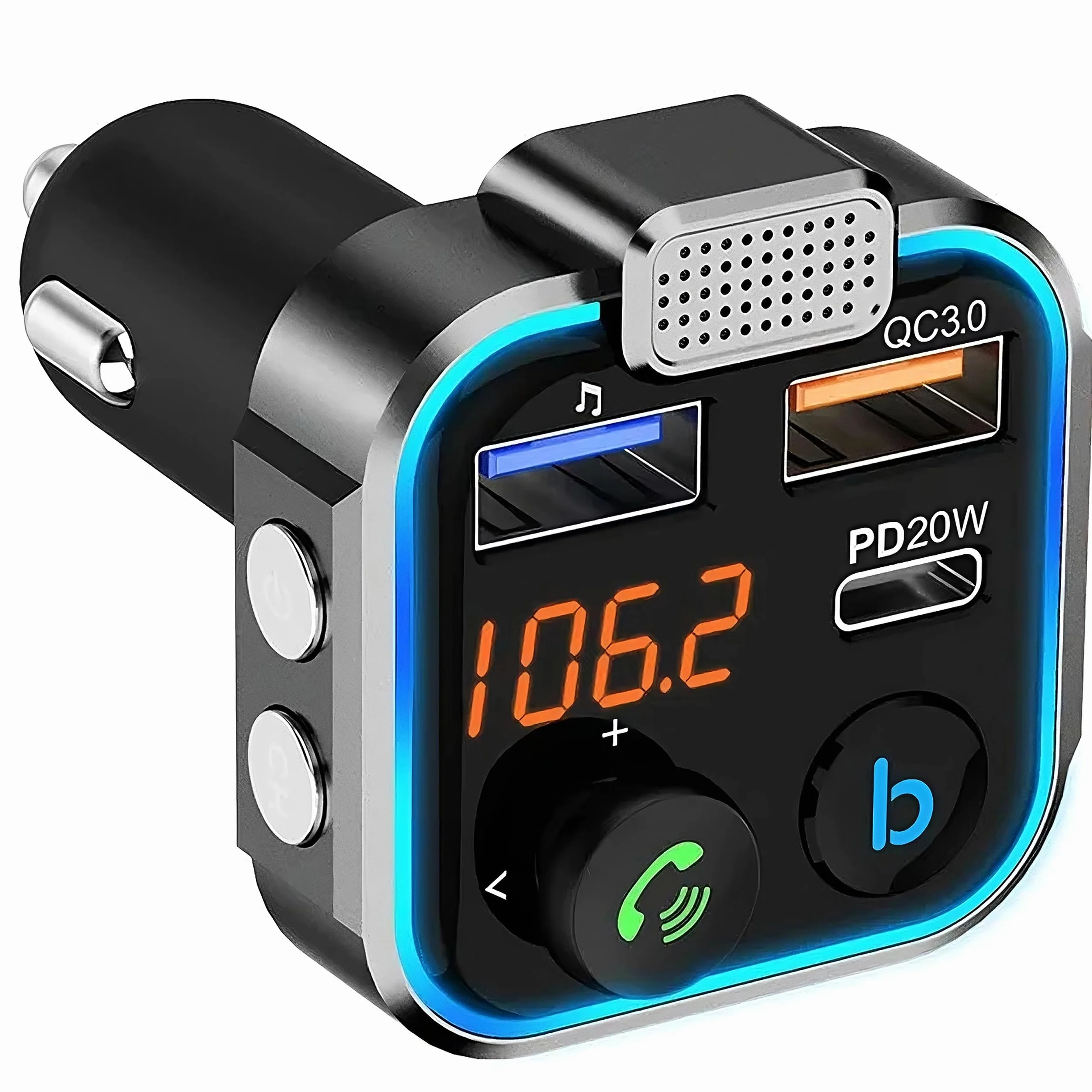 Retoo Transmiter FM Bluetooth 5.0 radio samochodowe, USB typu C QC 3.0, PD 20 W, odbiornik, szybkie ładowanie, z podwójnym ładowaniem USB, zestaw głośnomówiący, ładowarka samochodowa