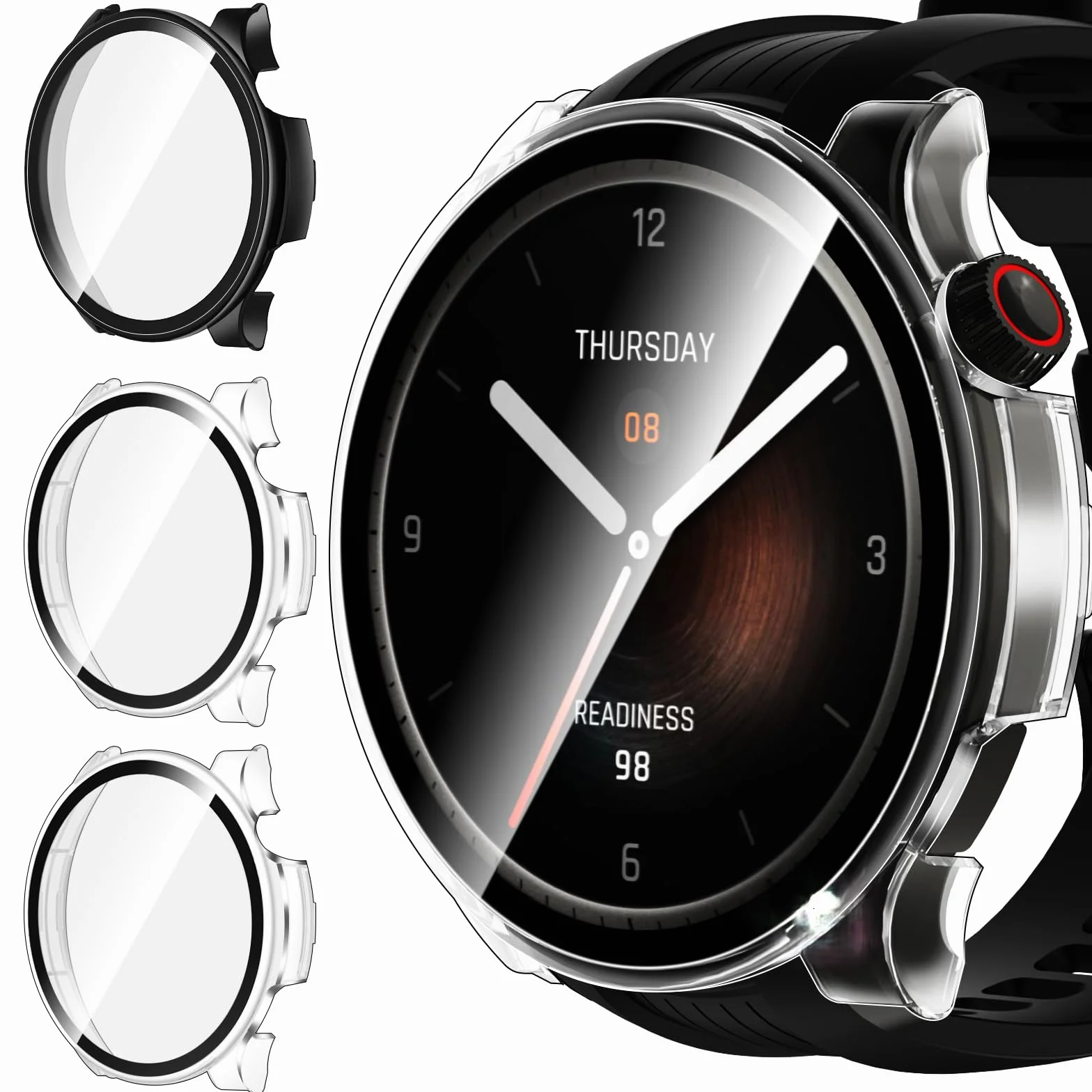 ivoler 3 sztuki twarde etui PC z ochroną ekranu ze szkła hartowanego dla Amazfit Balance, kompletna osłona, ultracienka osłona przeciwzdrapna, 2 przezroczyste + 1 czarne