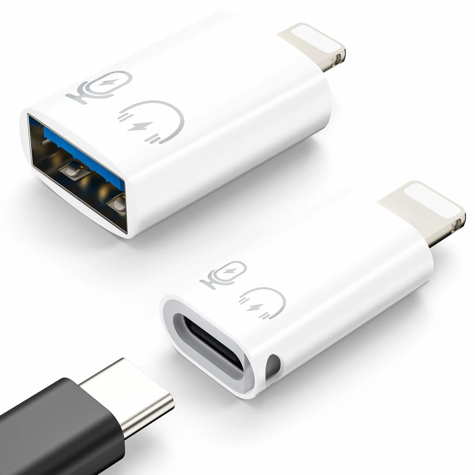 MoKo USB C Female to Lightning Male Adapter, Lightning Male to USB-A Female OTG Adapter Connector for i-Phone 14/13/12/11 Pro Max/iPad/iPod/AirPods, Support 10W Fast Charging/Data Transfer