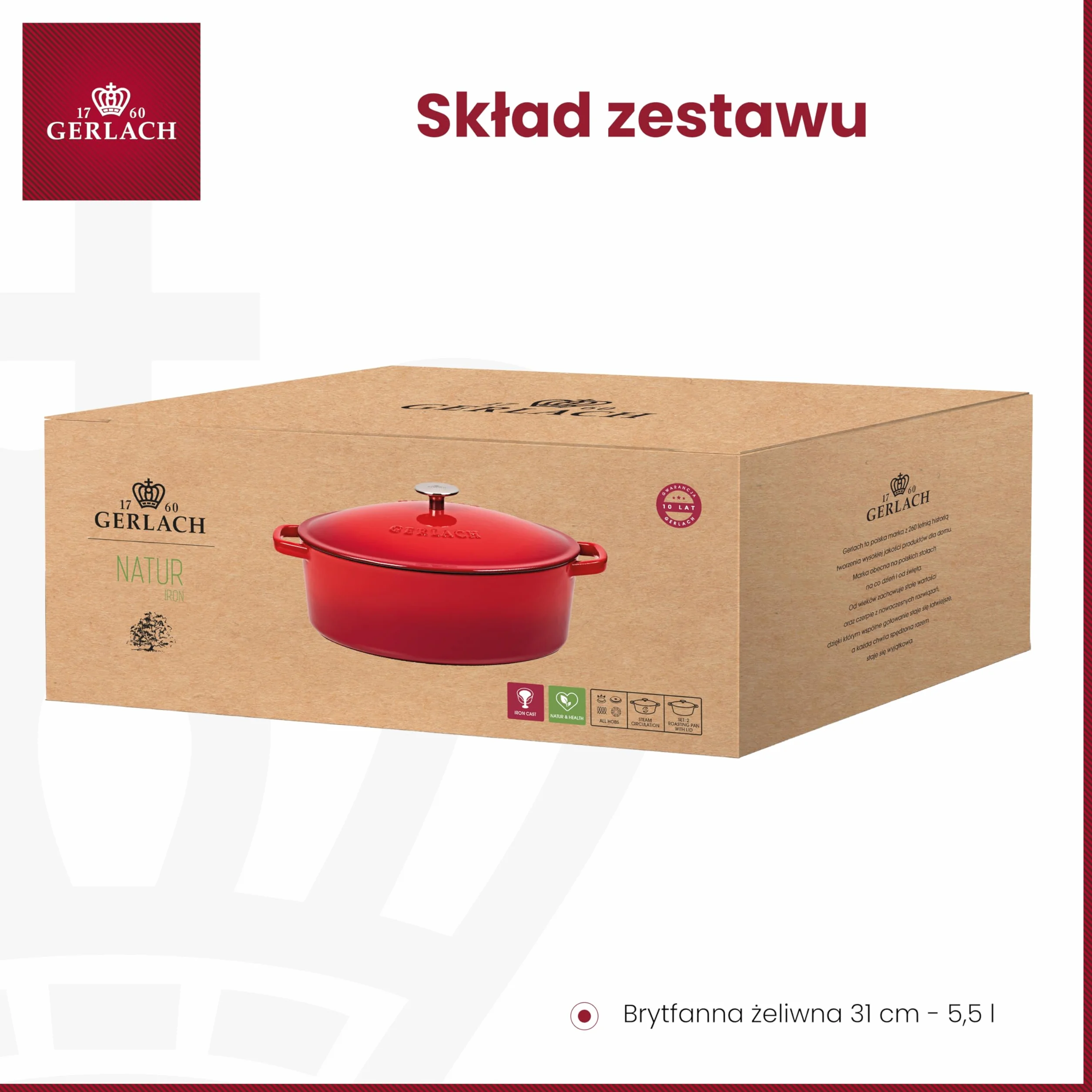 Gerlach 1760 Żeliwna Brytfanna Emaliowana 5,5 l Czerwony