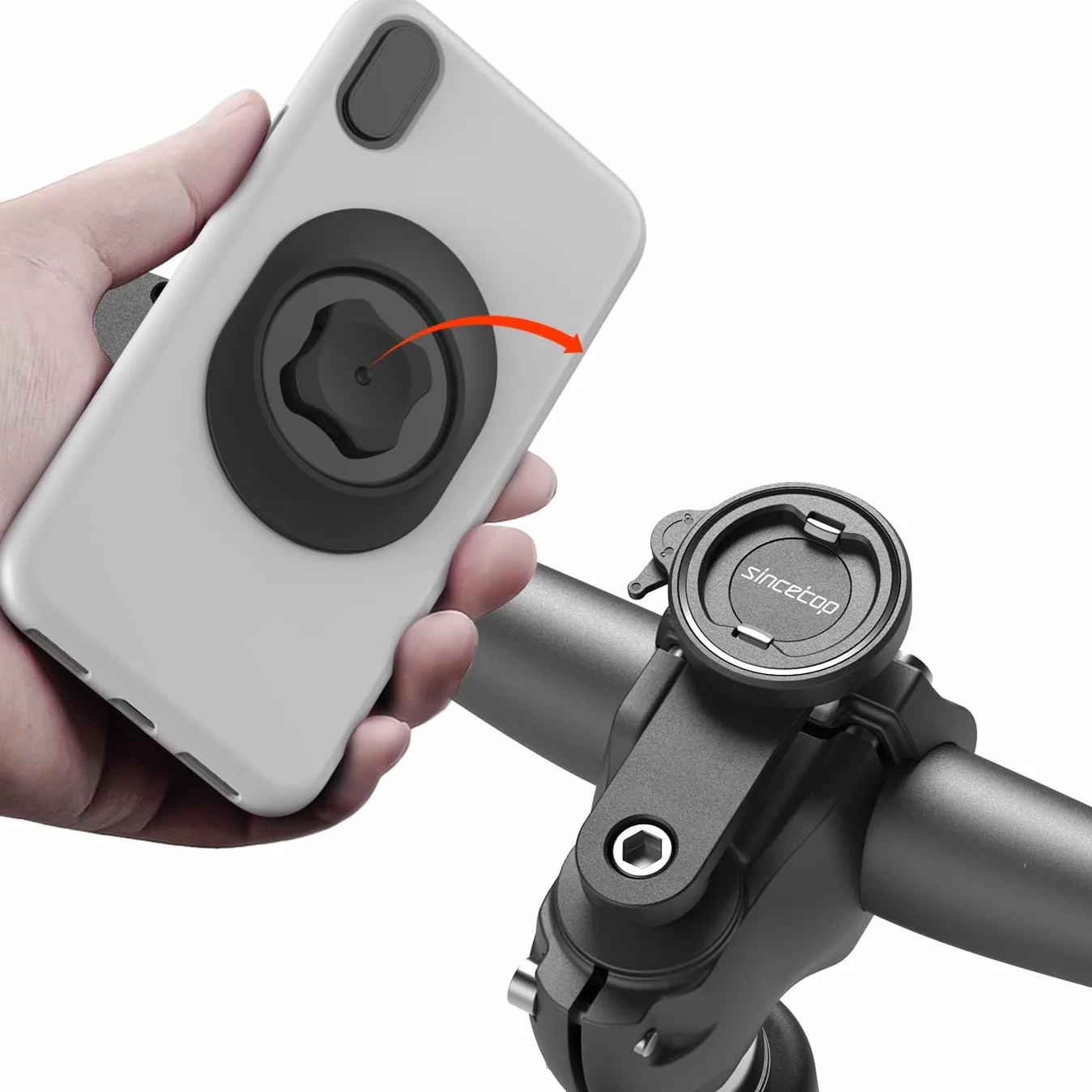 sincetop Uniwersalny uchwyt na telefon rowerowy, aluminiowy uchwyt na telefon z nasadką sztycki do rowerów górskich i szosowych, szybkie połączenie, stojak klipsowy do jazdy, zacisk kierownicy MTB