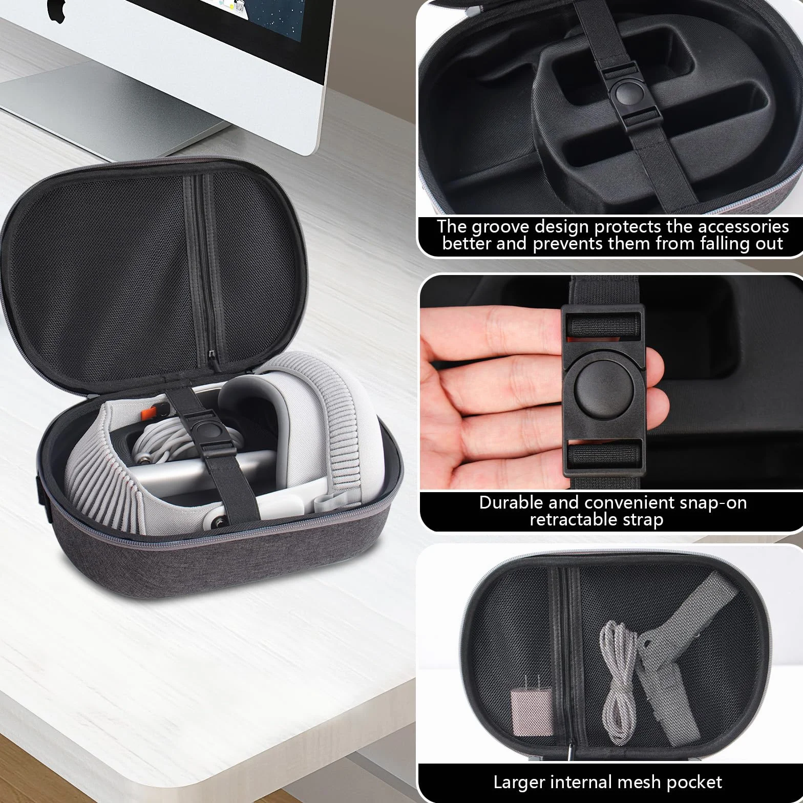 ARVOK Etui do Apple Vision Pro, twarde etui podróżne do Apple Vision Pro, kabel do ładowania baterii i inne akcesoria, etui na słuchawki do gier VR nadaje się do podróży i przechowywania w domu, szary