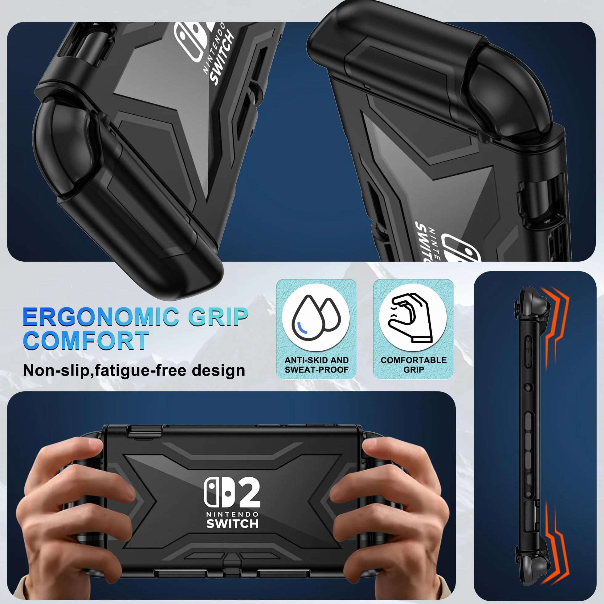 Etui ochronne do Nintendo Switch 2 2025, pełna ochrona przełącznika 2, TPU amortyzacja wstrząsów i zarysowania do Nintendo Switch z wbudowanym ekranem i bez opóźnień w dotyku】i 2 x nasadkami na kciuk