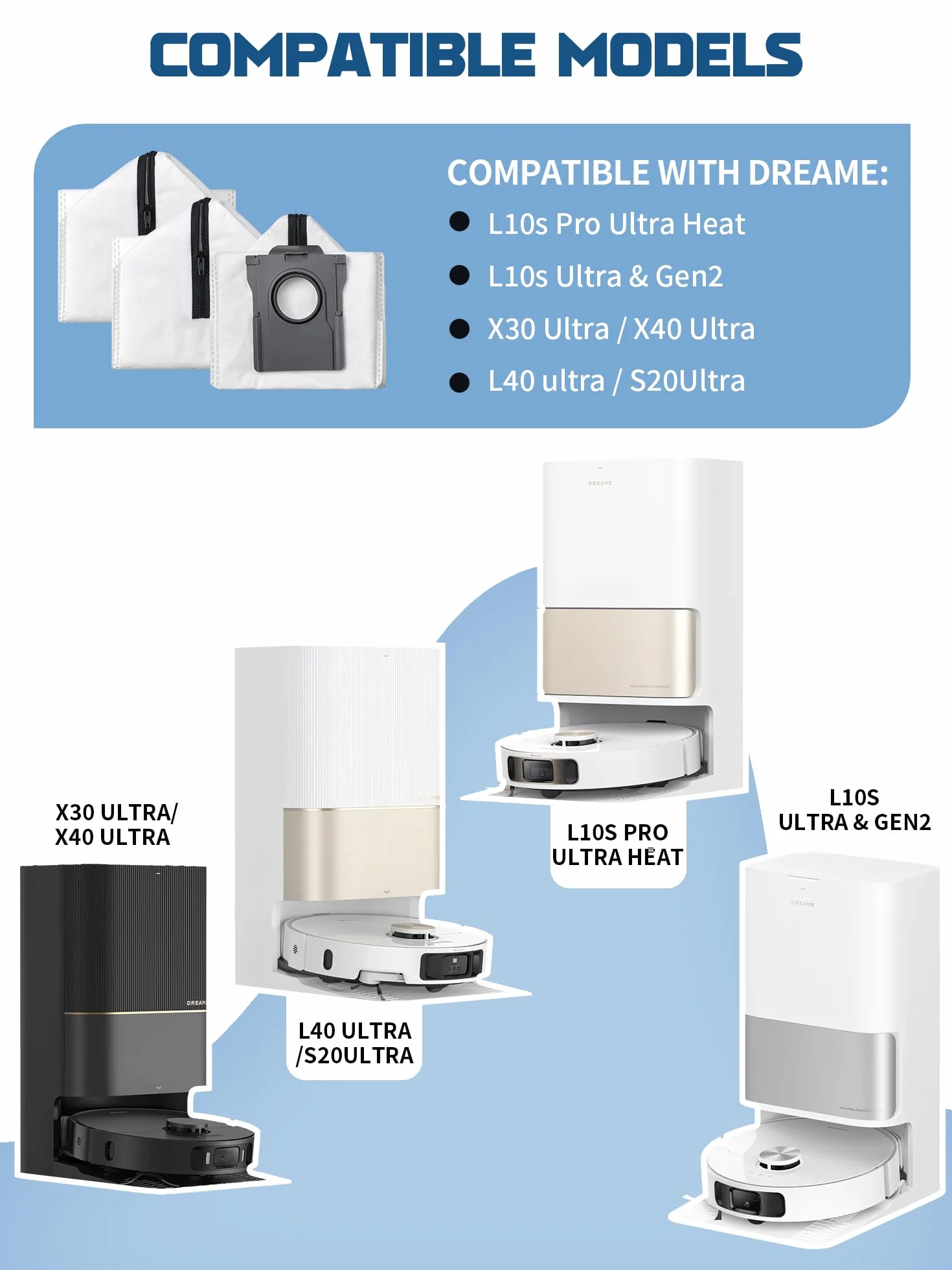 Worki do odkurzacza wielokrotnego użytku Dreame L40s Pro Ultra X50 X40 Ultra L10s Ultra Gen 2 L10s Pro Ultra L50 L40 Ultra Mova E30 Ultra V50 P50 P10