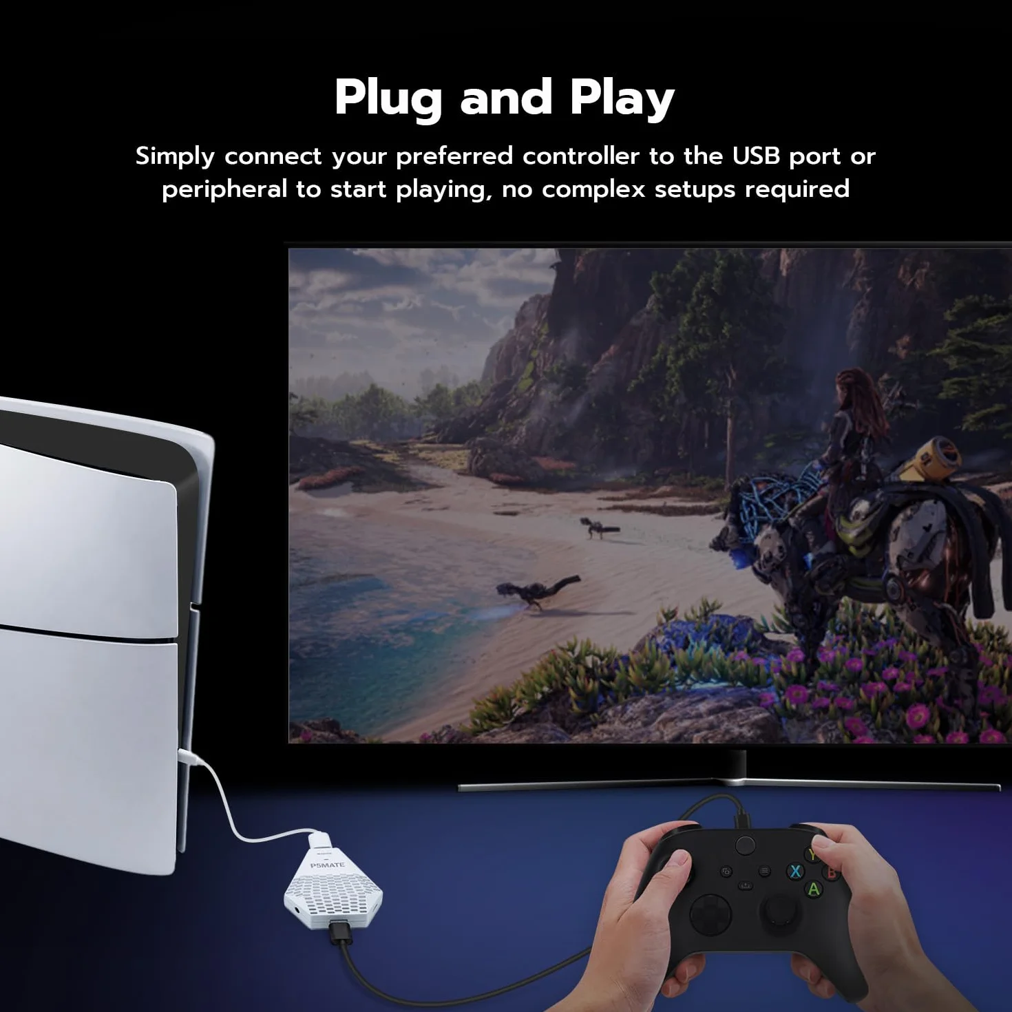 Besavior P5 Mate adapter USB do PS5/PS5 Slim, konwerter gier, niskie opóźnienia, obsługuje wiele kontrolerów