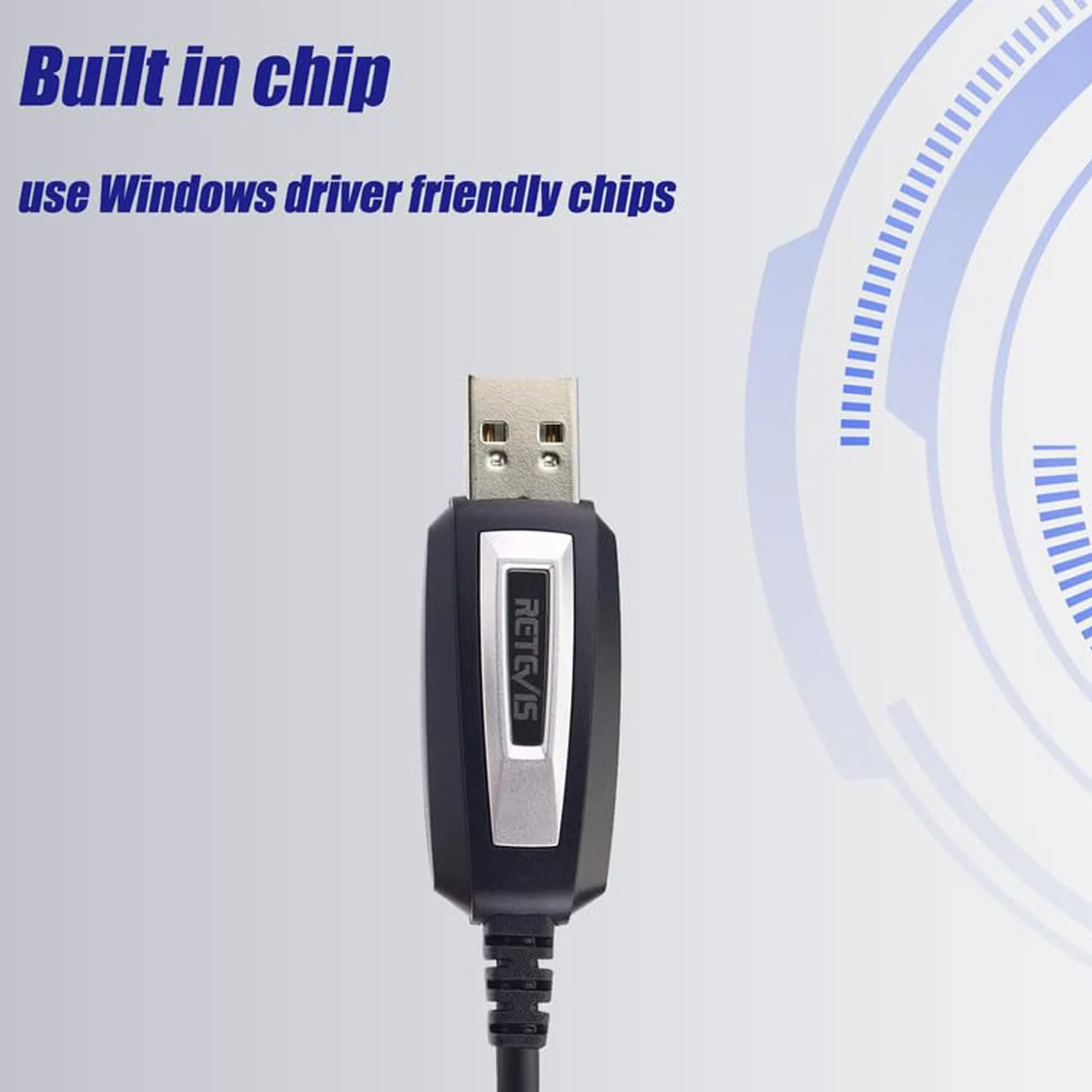 Retevis Kabel do programowania USB, wbudowany chip, 2-pinowy kompatybilny z Walkie Talkie RT24 RT27 RT622 RT668 RT5R RA79 H777 Tid Radio Baofeng UV-5R GT-18 Quansheng UVK5 (1 szt.)