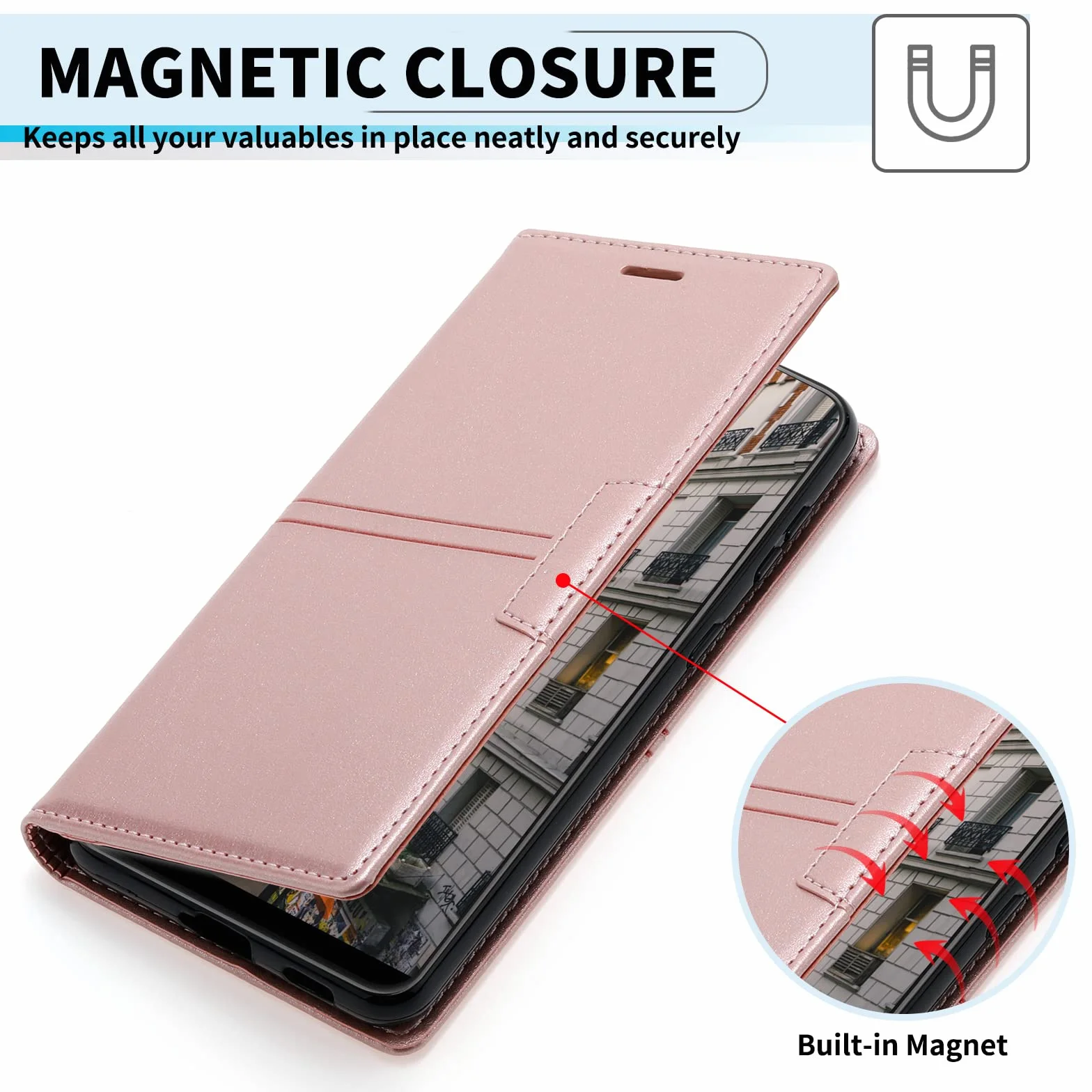 Etui Samsung Galaxy A32 4G,Wysokiej jakości skóra z [wsparciem/funkcjami] [przegrodą na karty/saszetką na pieniądze] Etui ochronne Składane etui(Różowy)