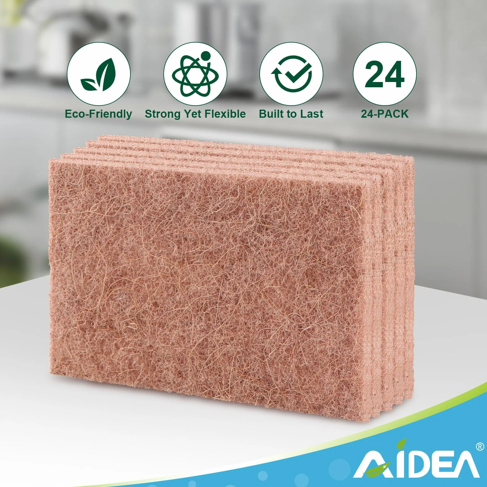 AIDEA Podkładki do szorowania wielokrotnego użytku, odporne na zarysowania, 24 sztuki – wielofunkcyjne podkładki do szorowania kuchenne, 14 x 9 cm