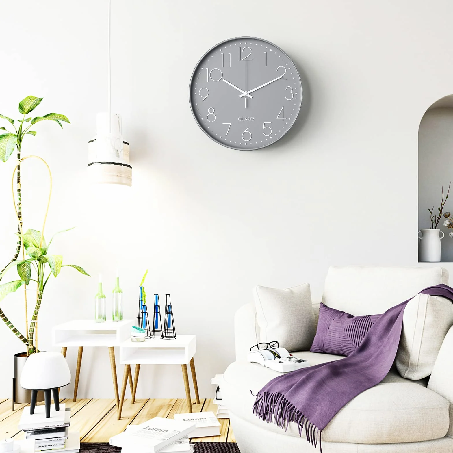 Uootach Zegar ścienny 30 cm (12 cali) nowoczesny cichy zegar ścienny, cichy mechanizm kwarcowy nowoczesny, minimalistyczny design, czarny, do salonu, kuchni, biura, sypialni(gray)