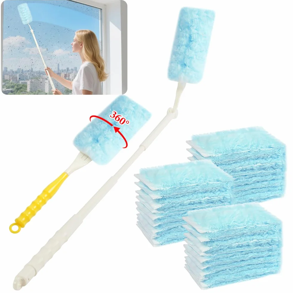 OFFCUP 32 szt. Zestaw startowy magnes na kurz 360° do Swiffer z drążkiem teleskopowym
