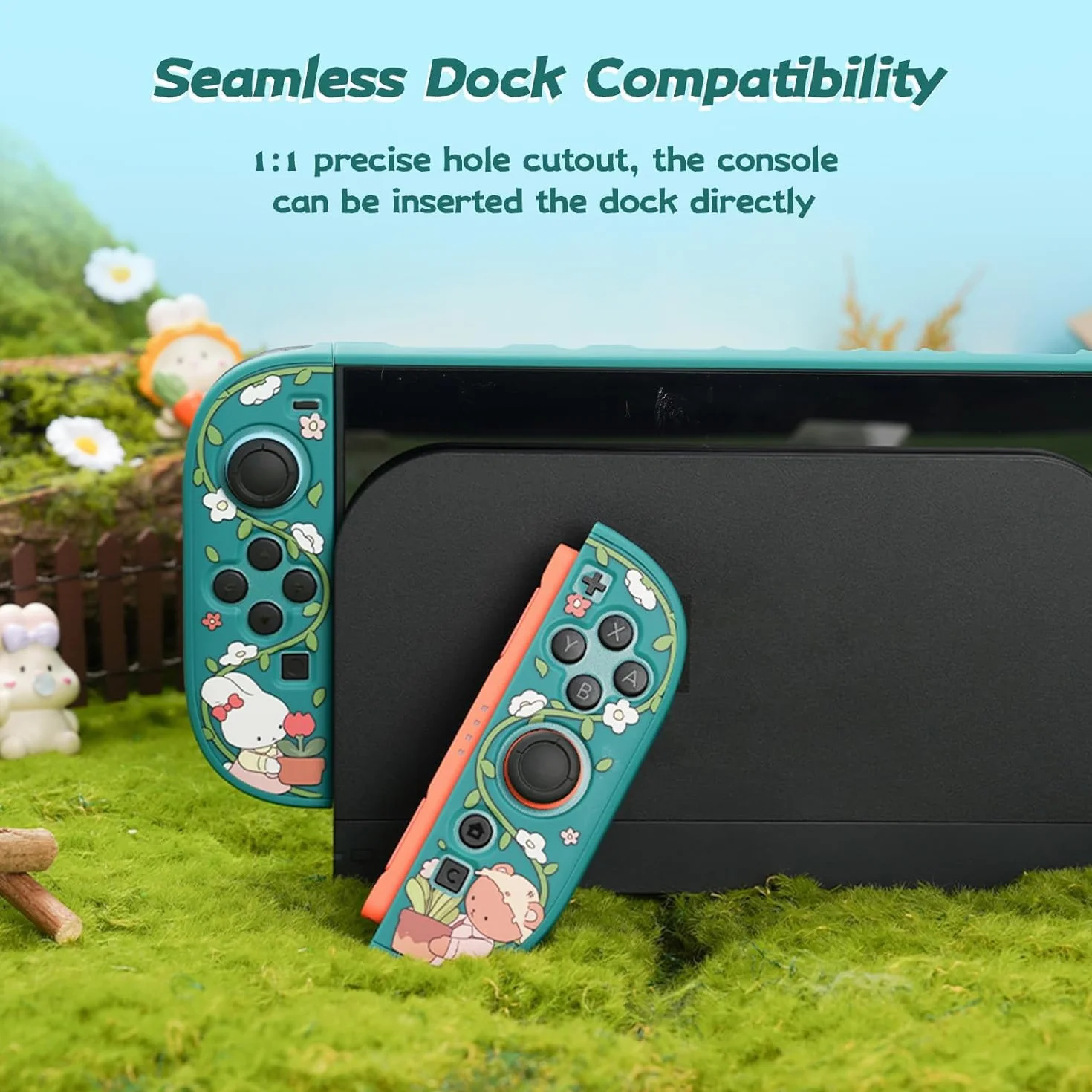 GeekShare Ochronna muszla kompatybilna z Switch 2, Kawaii etui dokujące antyrysunkowa amortyzująca obudowa - Ogród królików