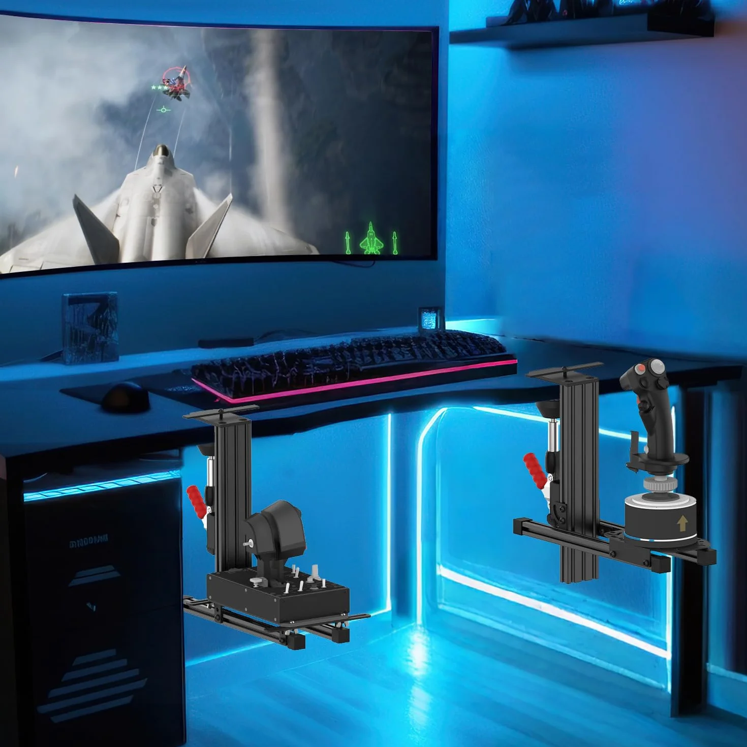 2 Zestaw uniwersalny uchwyt biurkowy dla Joystick, przepustnicy i systemów Hotas Flight Sim kompatybilny z Logitech X56, X52, Thrustmaster T.16000M, Thrustmaster TCA i tak dalej