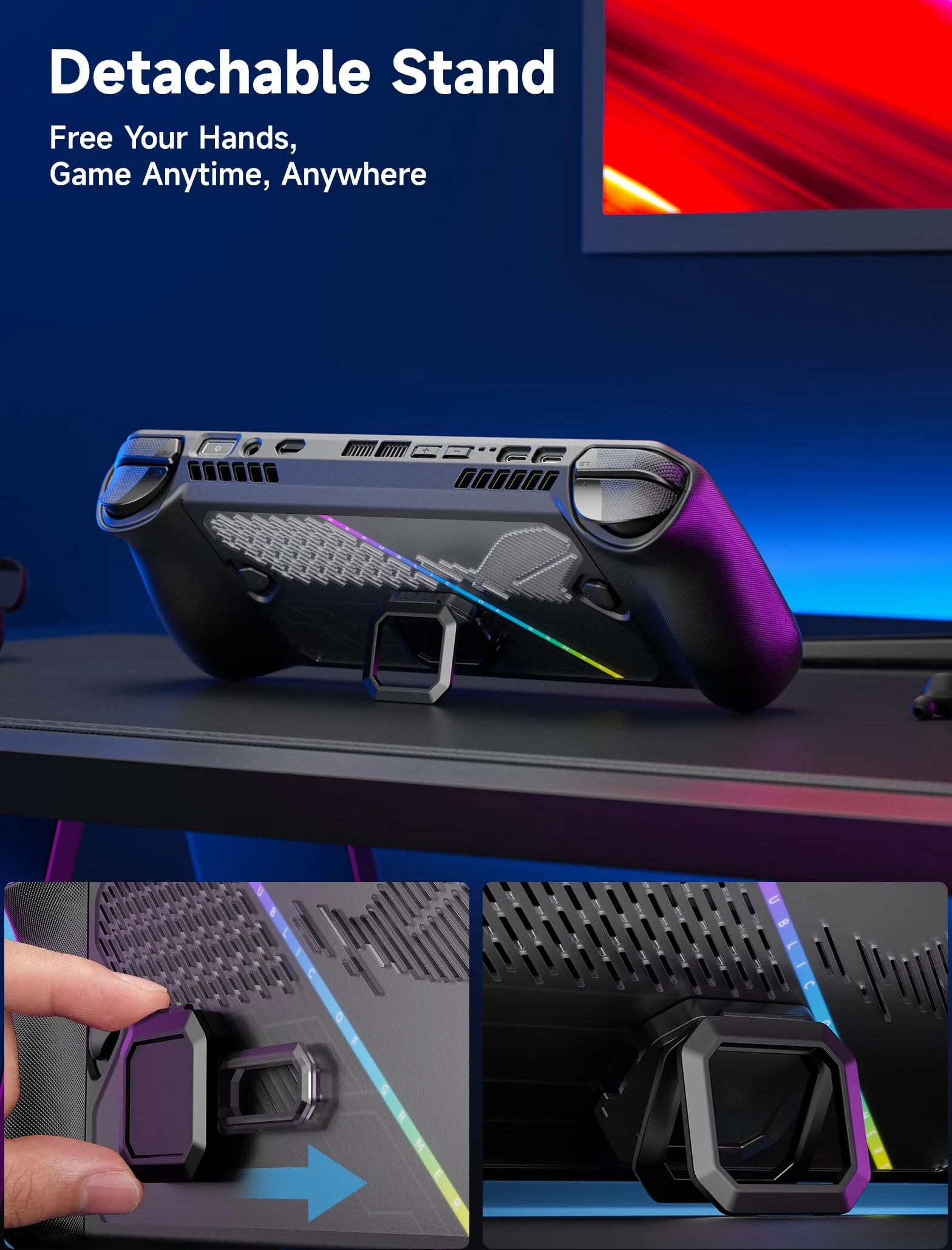 JSAUX ModCase do ROG Ally X odpinana przednia obudowa etui ochronne metalowy uchwyt pasek PowerBank kompatybilne ASUS ROG Ally X zestaw podstawowy czarne