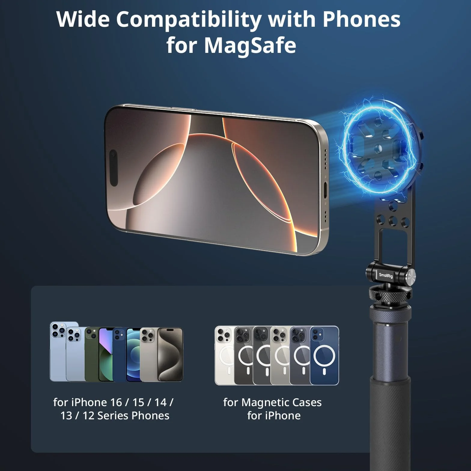 SMALLRIG Uchwyt magnetyczny Metal Phone Mount z mocowaniem na zimną stopkę, regulowany obrotowy uchwyt na statyw do iPhone'a, monitorowanie kamery, statywy, stabilizatory - 5156