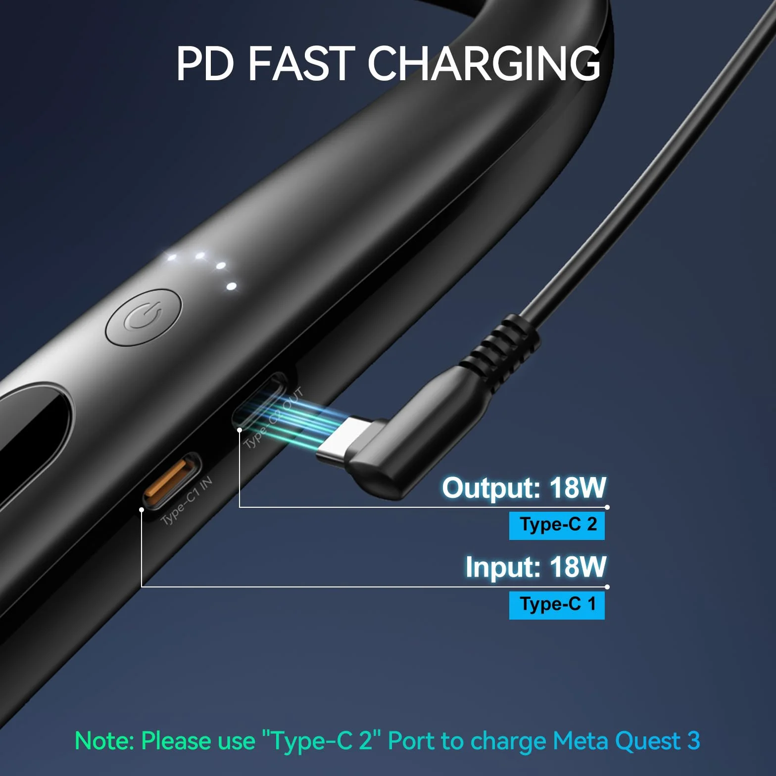 NEWDERY Zestaw akumulatorów do Oculus Quest 3, 1000 mAh Power Bank zapewnia dodatkowy czas odtwarzania 6-8H, szybkie ładowanie PD do Meta Quest 3/2 / 1 / Pro, Pico 4/4 Pro, HTC Vive, PSVR 2