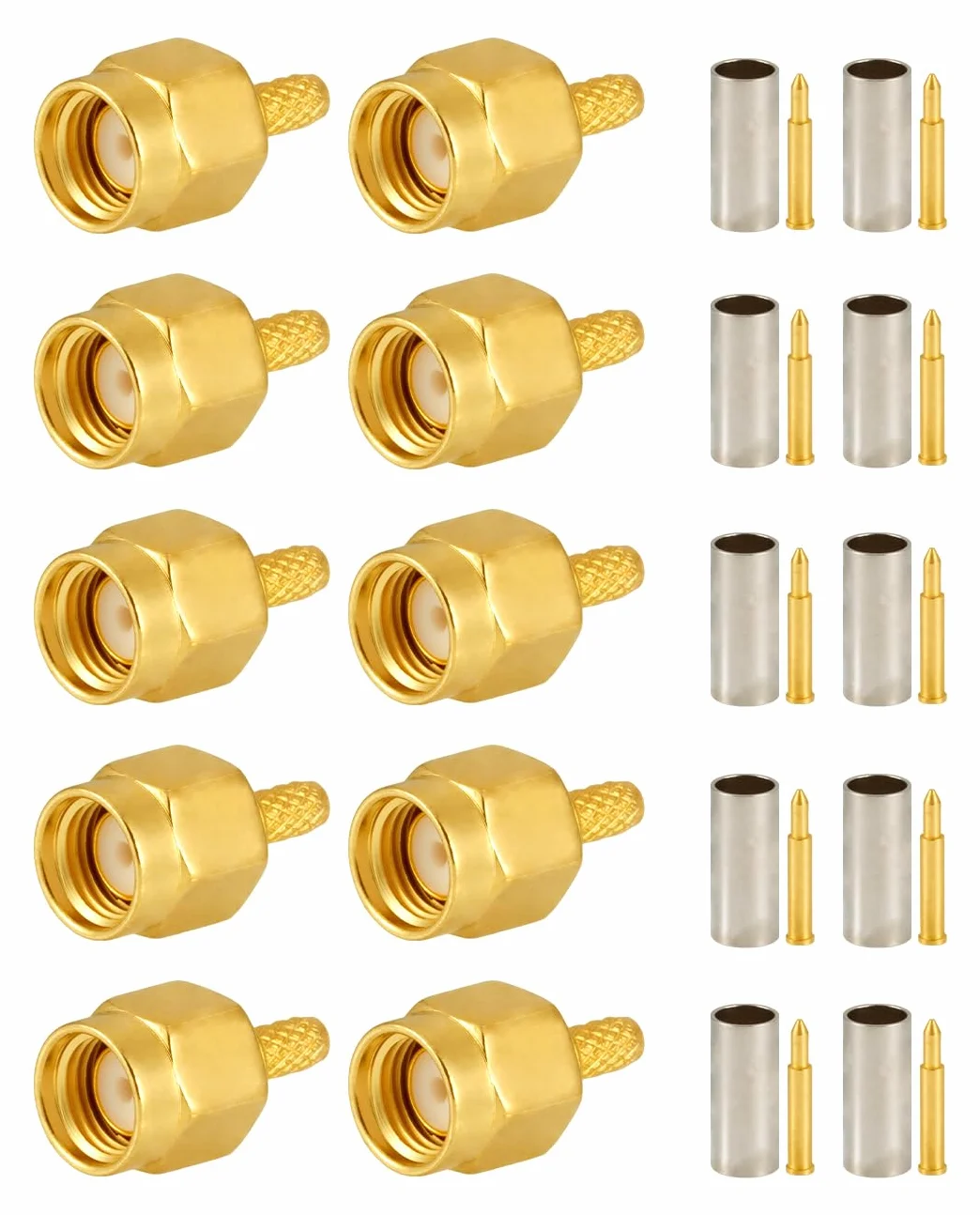 Vecys 10 PCS SMA Złącza SMA Męski Złącze Zaciskane dla RG316 RG174 Kabel Koncentryczny RF