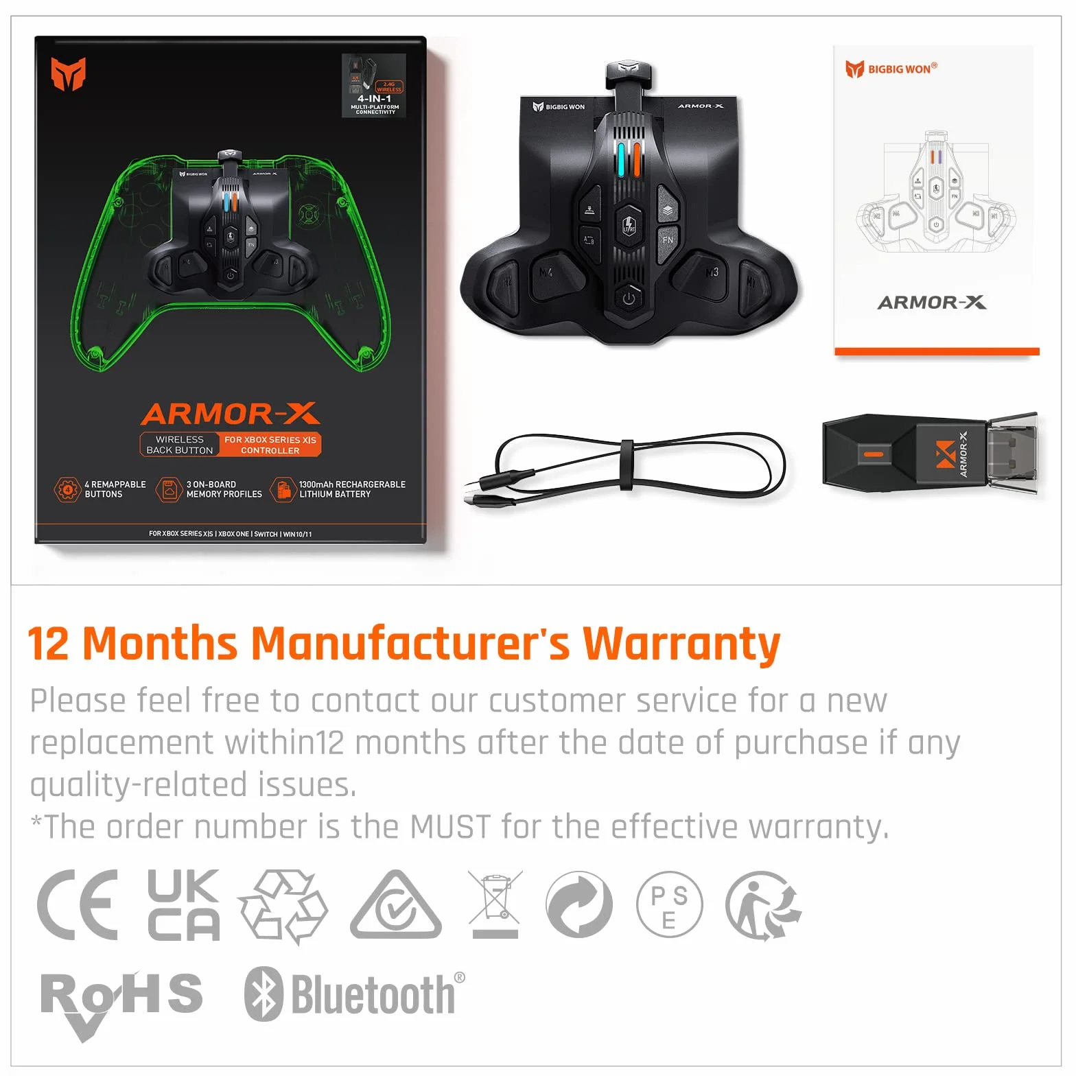 Wiosła do kontrolera Xbox Series X|S, BIGBIG WON ARMOR-X do Xbox Series gra na Xbox Series X|S/Xbox One/Switch/Win, bezprzewodowe mapowanie załączników przycisków tylnych|makro|wiosło kontrolera turbo