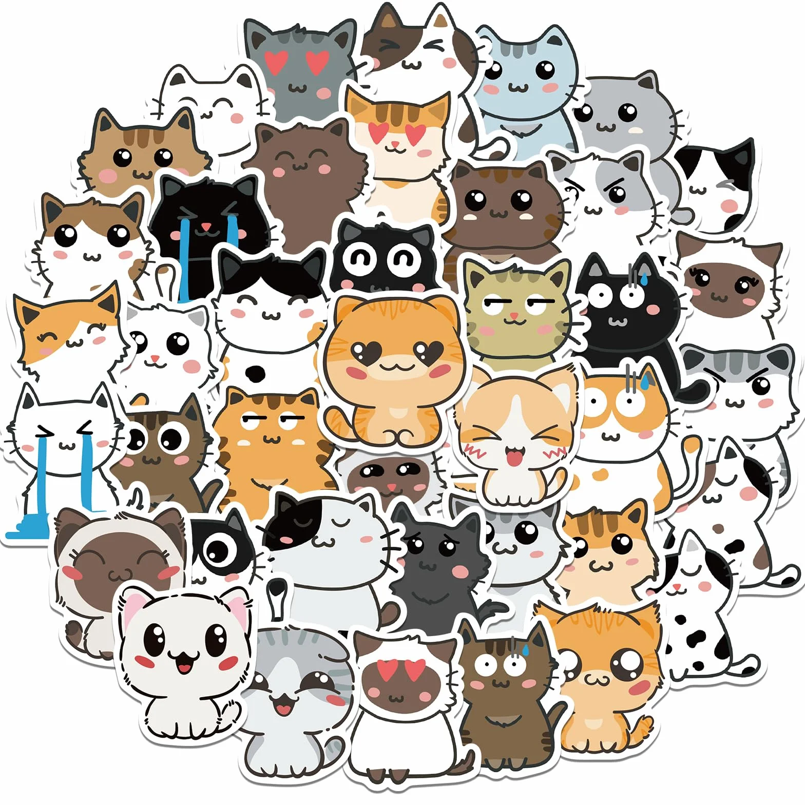 Amaxiu Zestaw naklejek uroczy kot kreskówkowy, 50 sztuk zabawnych estetycznych naklejek Kawaii Animal, wodoodporne, samoprzylepne naklejki winylowe do scrapbookingu, planistów, pamiętników