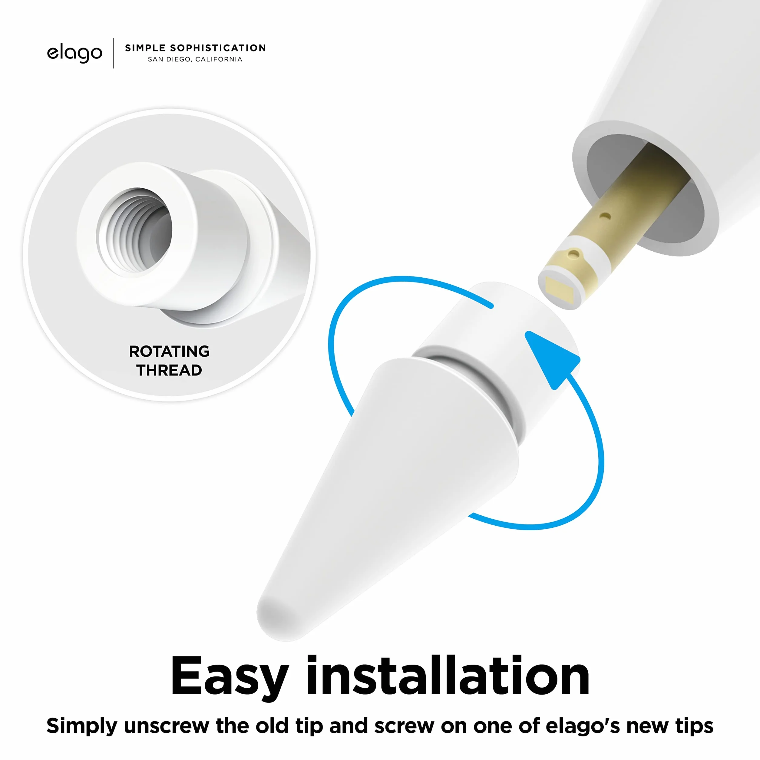 elago Zestaw 4 końcówek wymiennych długopisów kompatybilnych z Apple Pencil Pro, Apple Pencil (1. i 2. generacji) i Apple Pencil (USB-C), wytrzymałe długopisy o wysokiej czułości