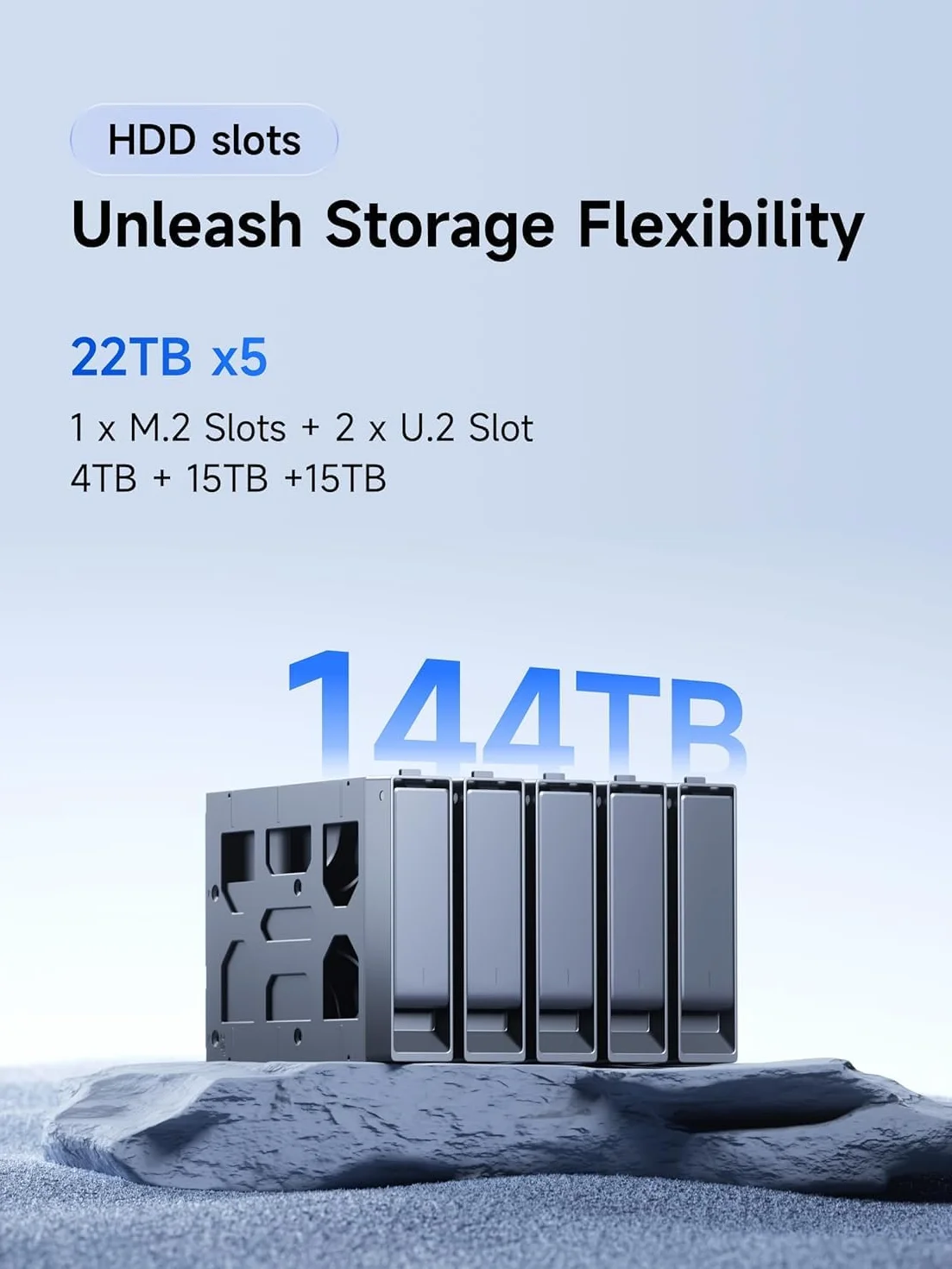 MINISFORUM N5 Air 5-Bay Desktop NAS, AMD Ryzen 7 255, procesor 8C/16T, Radeon 780M, 64GB SSD, 3 × M.2 NVMe, 10 GbE + 5 GbE, porty OCuLink i USB4, gniazdo rozszerzeń PCIe x16 (bez HDD)
