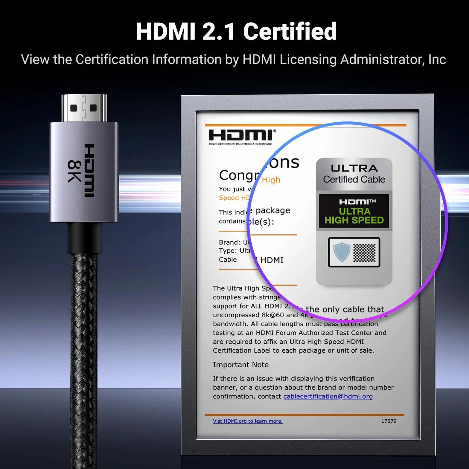 UGREEN Kabel HDMI 2.1 8K 60Hz 4K 240Hz 165Hz 144Hz 120Hz 48Gbit/s High Speed, Kabel HDMI 2.1 Ultra HD eARC HDR 10+ HDCP Dolby Vision VRR Kompatybilny z TV/PS5/PS4/ Xbox Series X/Monitor/Laptop (0.5M)
