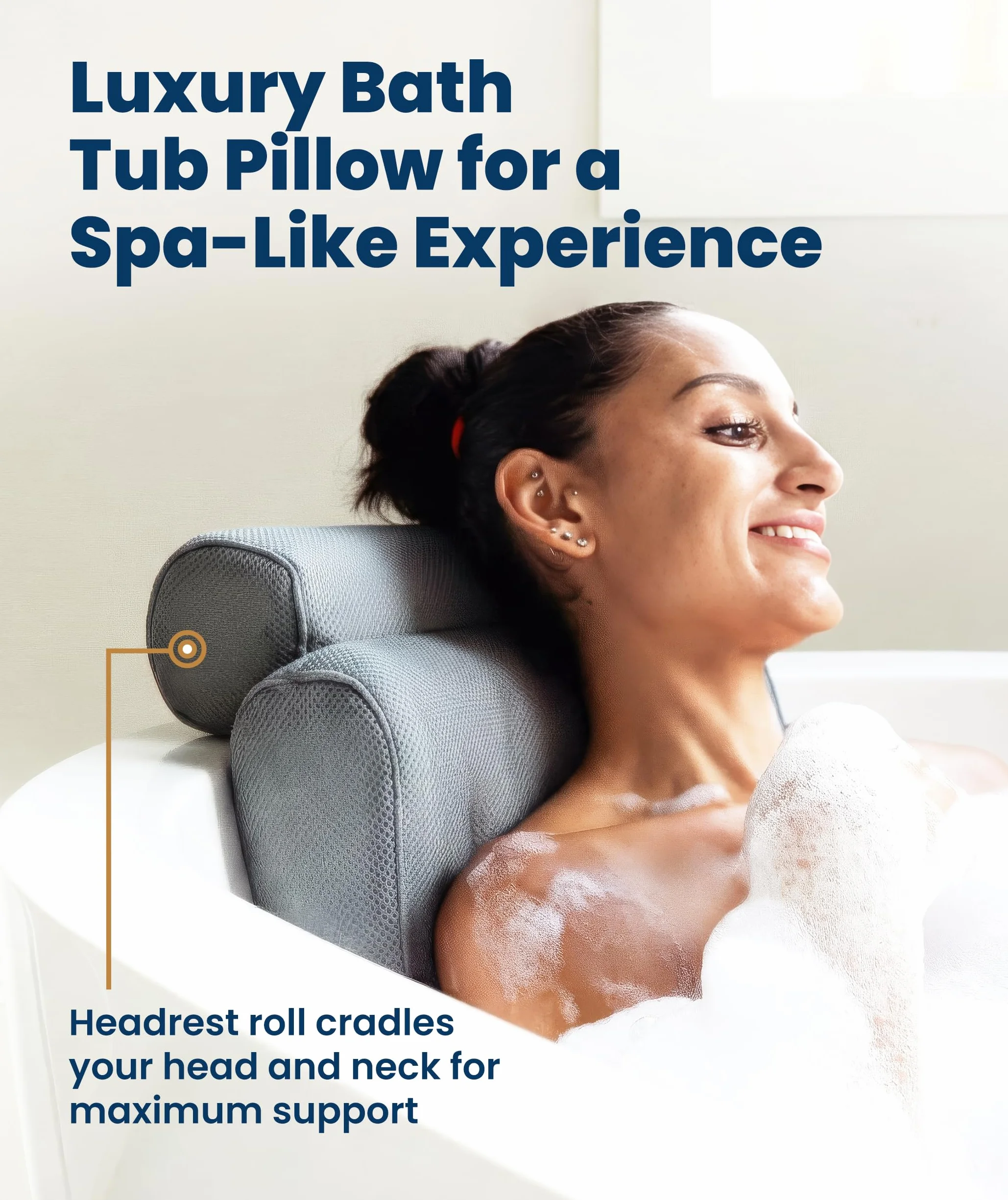 Everlasting Comfort Luxury Bath Pillow - Head, Neck, Back Support Cushion for Bathtub, Spa, Soaking