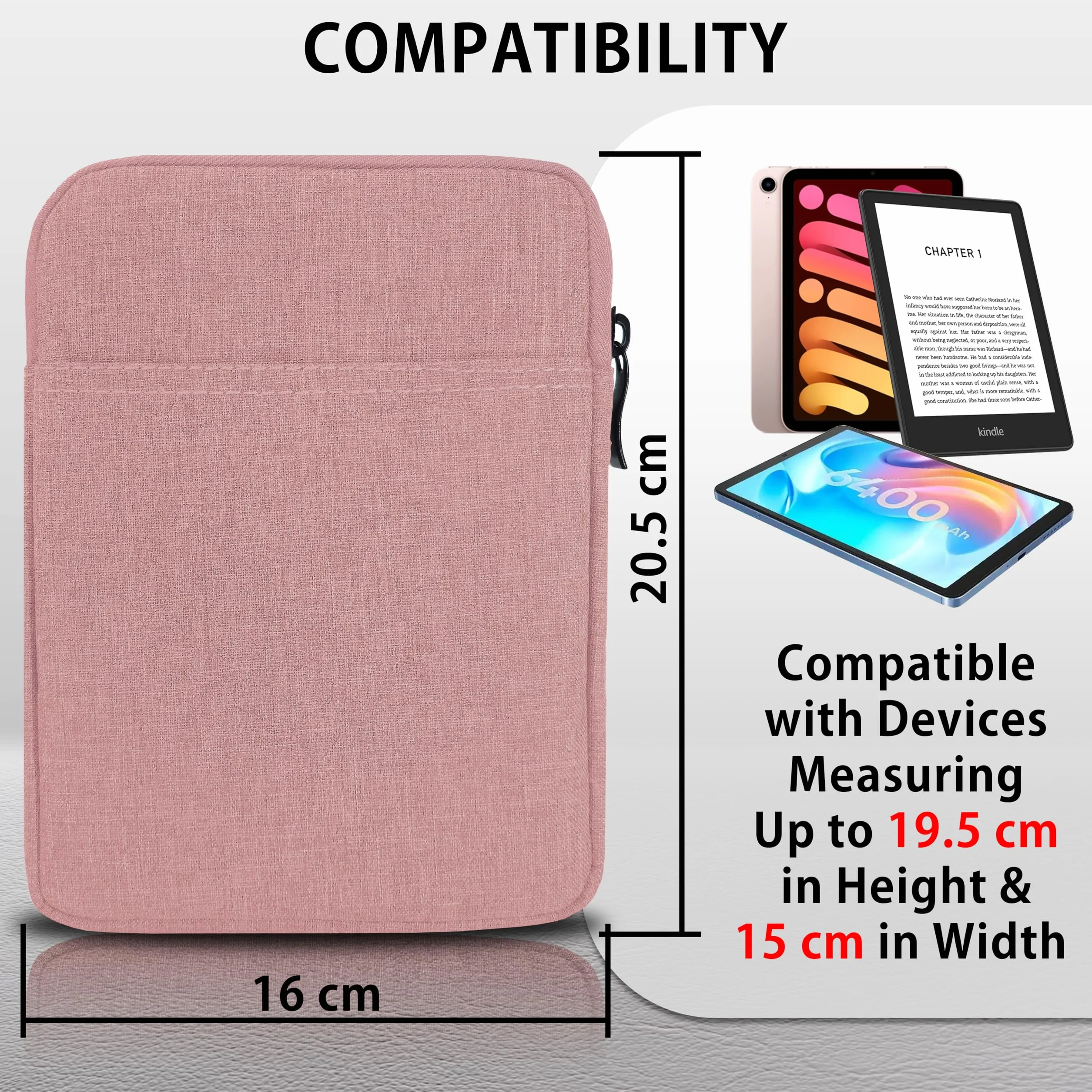 MyGadget Nylonowe etui na tablet do 6,8 cala [ 18 x 13,5 cm ] - etui ochronne np. Kindle Paperwhite | Tolino Vision 1-4 | Shine 1-3 - różowe