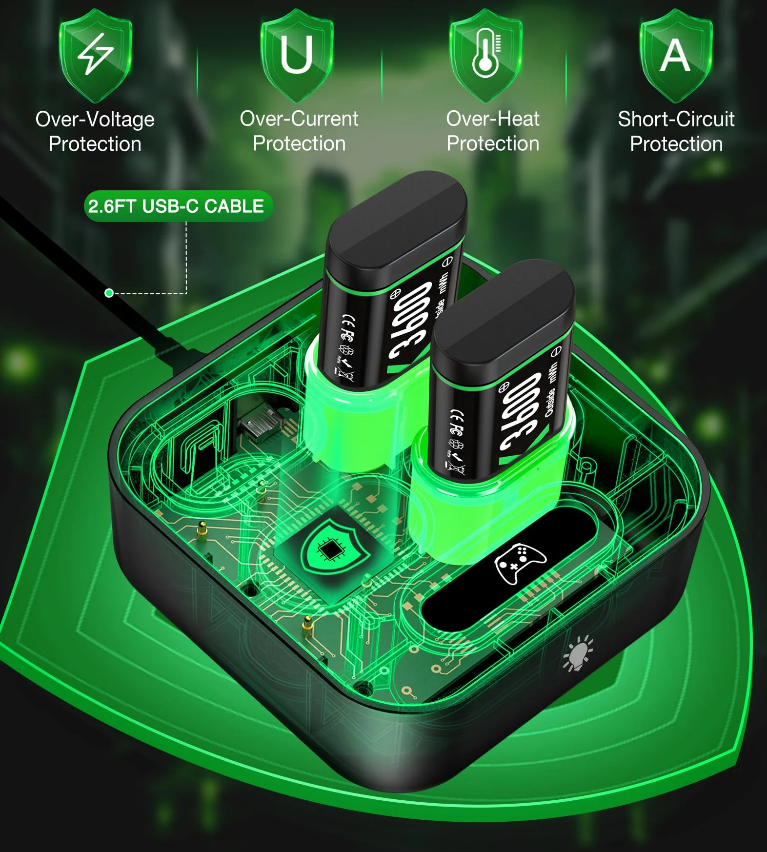 Ładowarka do kontrolera bezprzewodowego Xbox, 4 x 3600 mWh zestaw akumulatorów do Xbox Series X|S/Xbox One/One S/X/Elite Controller akcesoria - możliwość ponownego ładowania
