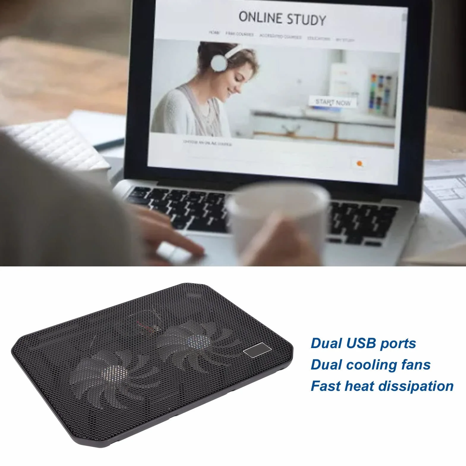 17-calowa Podkładka Chłodząca do Laptopa, Dwa Wentylatory, Ergonomiczna, Cicha Chłodzenie Laptopa do Gier, Przenośny Stojak na Laptopa z Portem USB, Szybkie Odprowadzanie Ciepła,