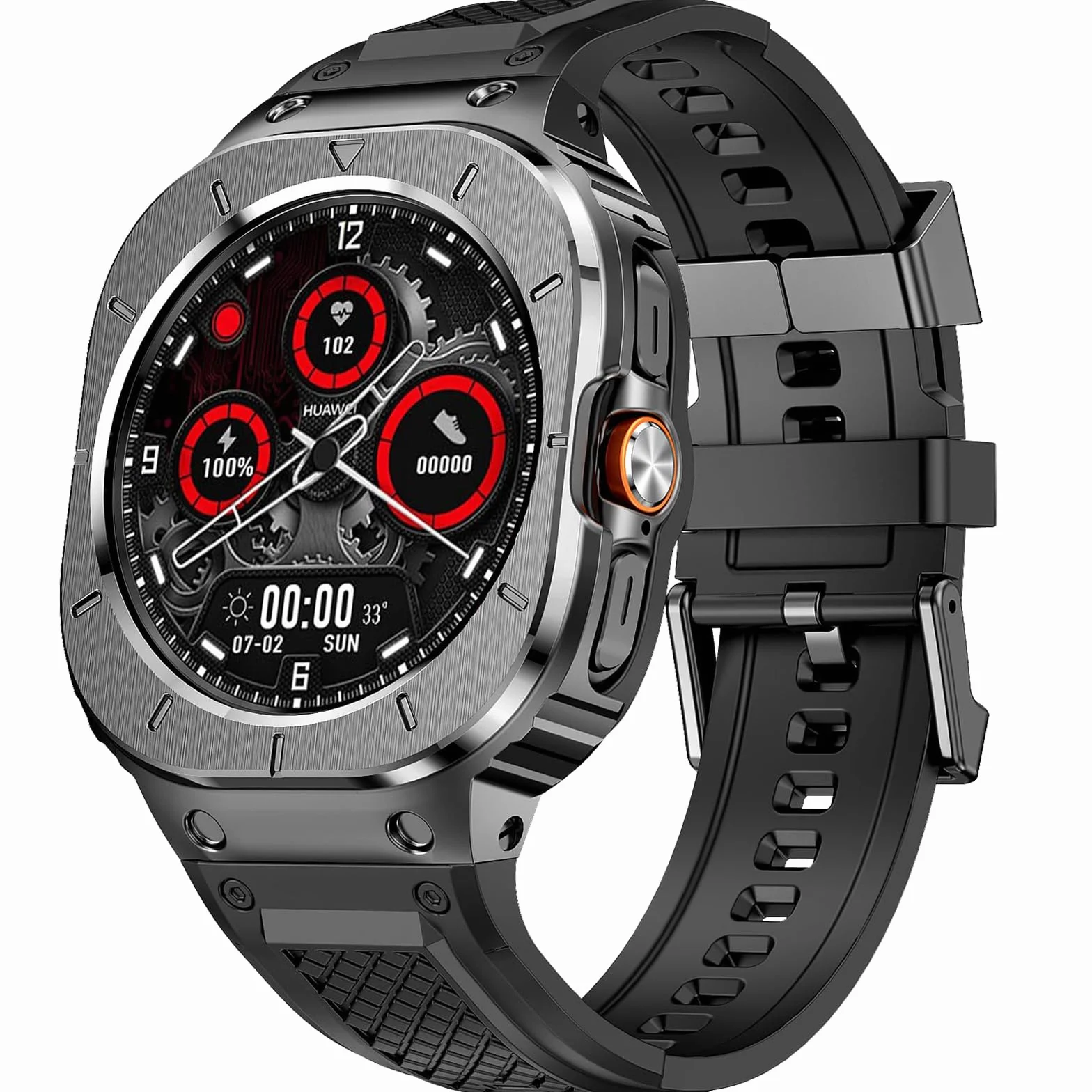 Miimall Jednoczęściowy pasek z etui do Samsung Galaxy Watch Ultra 47 mm, silikonowy pasek z obudową ze stali nierdzewnej i metalową klamrą, pełna ochrona Samsung Watch Ultra pasek i etui dla mężczyzn