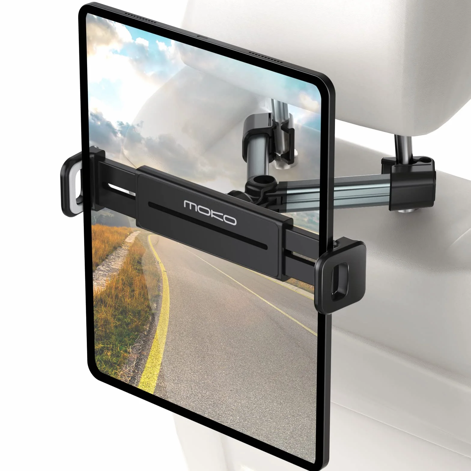 MoKo Tablet Headrest Holder, Adjustable Car Headrest Mount for Car Back Seat, Road Trip Essentials for Kids Adults, Compatible with 4"-12.9" Devices Such as iPad Air/Pro/Mini, Galaxy Tab, iPhone, Grey