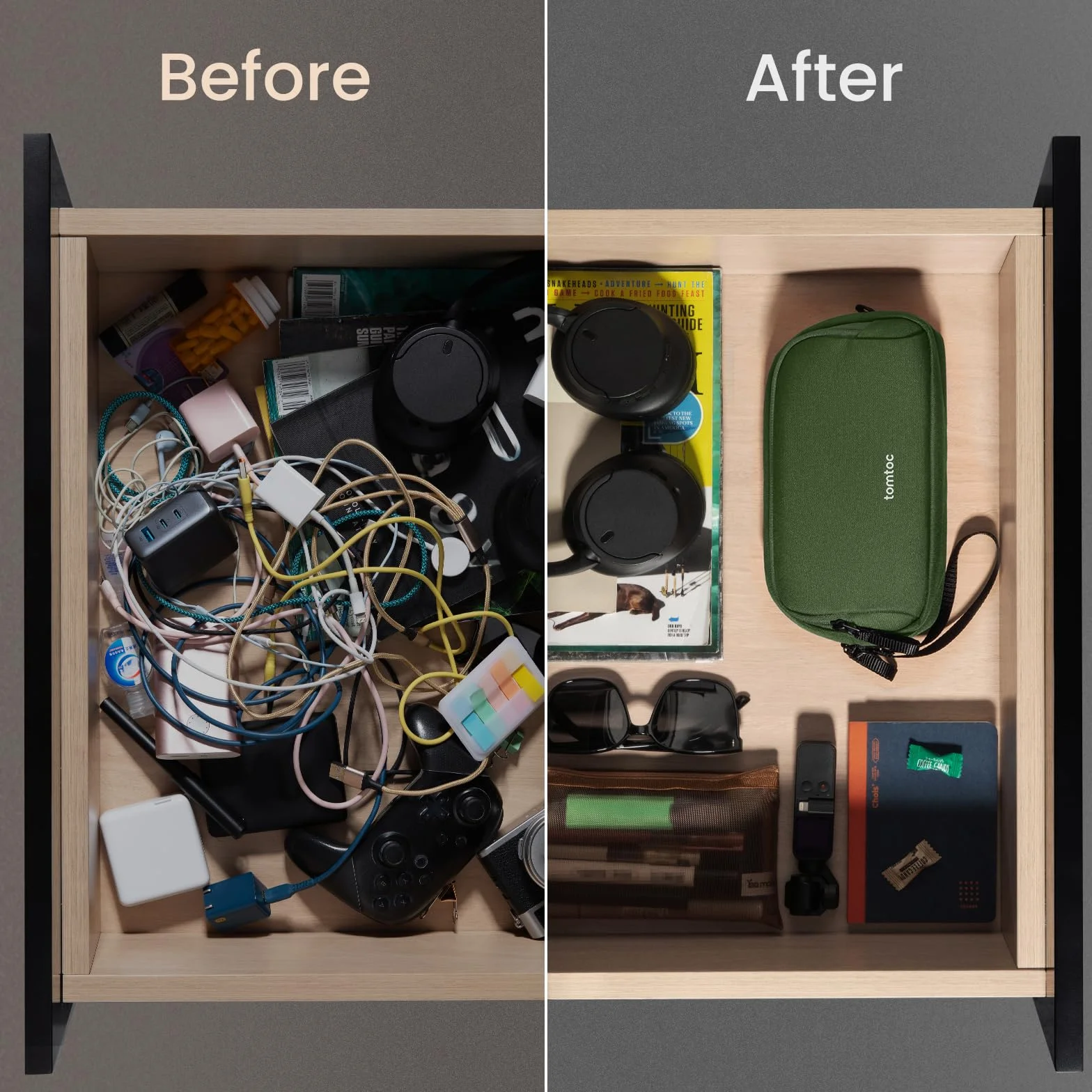 tomtoc Organizer na elektronikę, torba podróżna, wodoodporna, podwójna komora techniczna, na kable, ładowarkę, przewód, telefon, dysk twardy, powerbank, akcesoria, do podróży