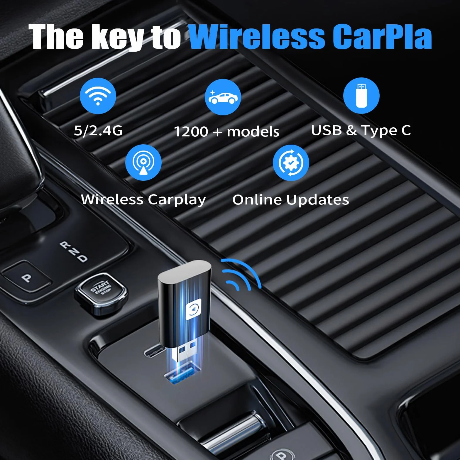Mini Wireless Carplay Adapter UK for iPhone, 2025 Stable Universal Wireless carplay Adapter, Fast Convert Factory Wired to Wireless CarPlay Dongle Cars for Apple for iOS (NOT for Android)