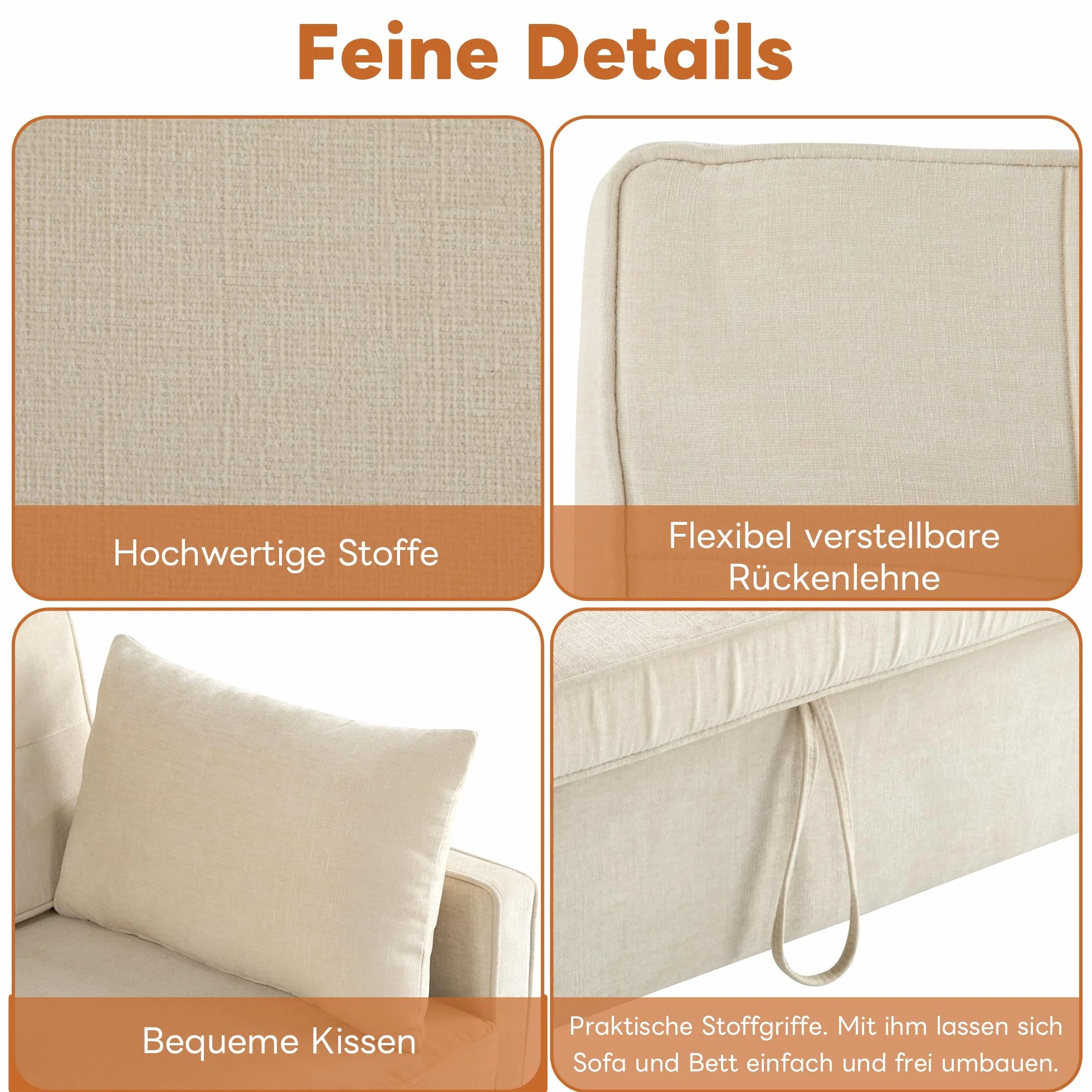 Sofa z funkcją spania 3 w 1 142x79x85 cm beżowa 2-osobowa z regulowanym oparciem