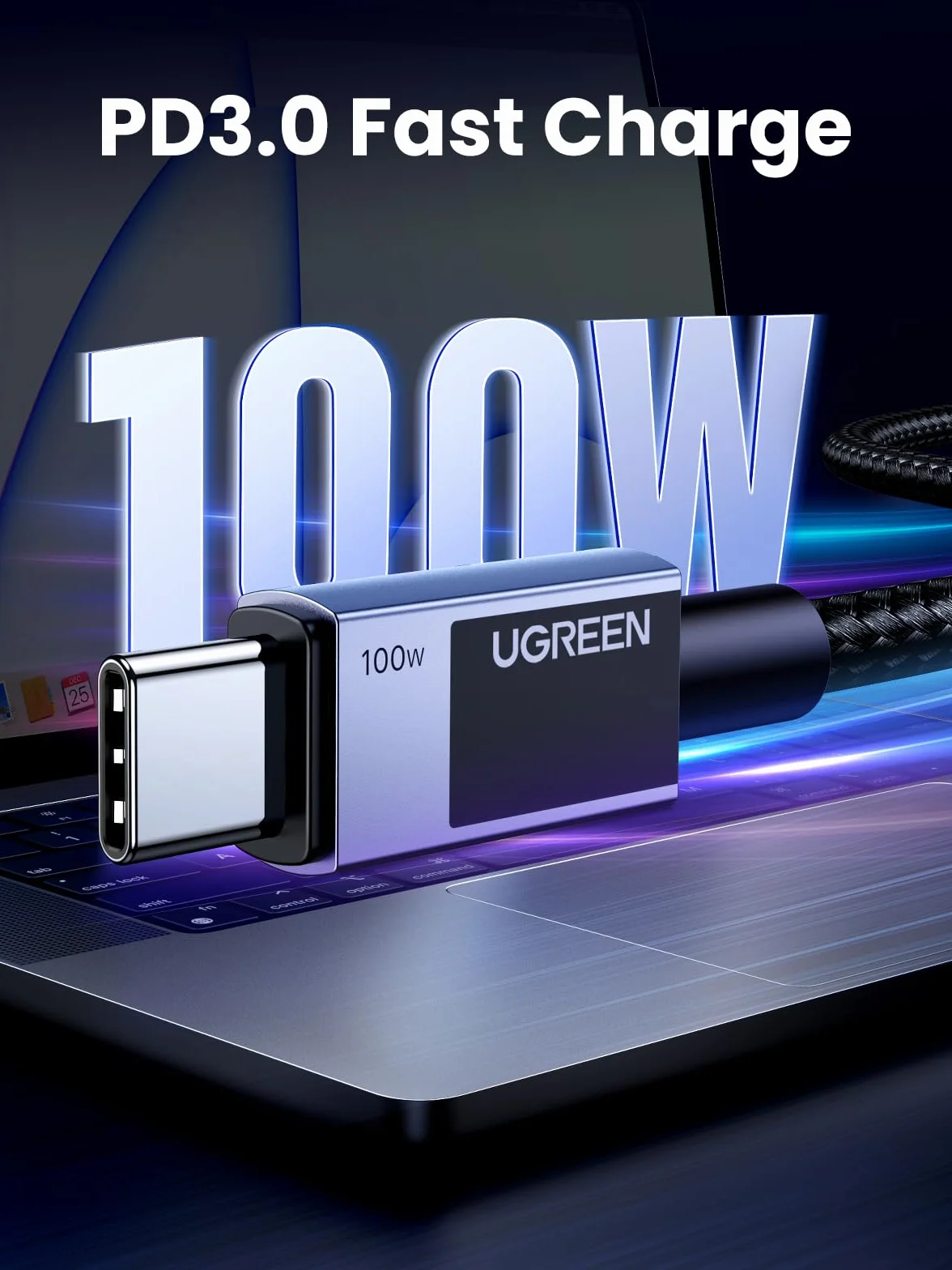 UGREEN 100W kabel USB C PD 3.0 kabel ładujący USB C do USB C 5A/20V kompatybilny z iPhone 15, M3 MacBook Pro/Air, iPad Air/Pro 2024, Galaxy S24 Ultra A55 Pixel 8a Steam Deck itp. (1M)