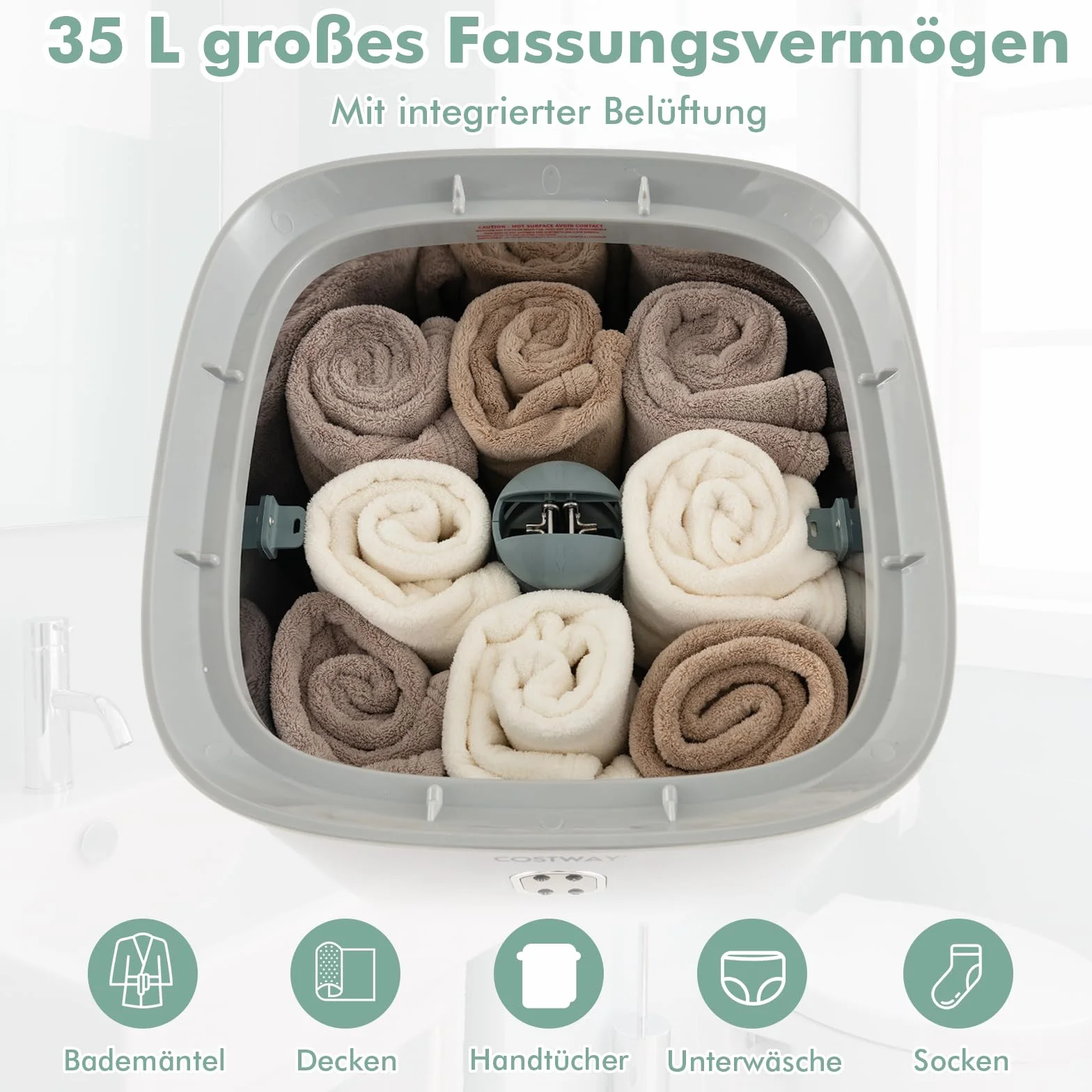 COSTWAY Suszarka do ręczników 35L, elektryczna z timerem 20-90 min, tryb 2-5H, automatyczne wyłączanie