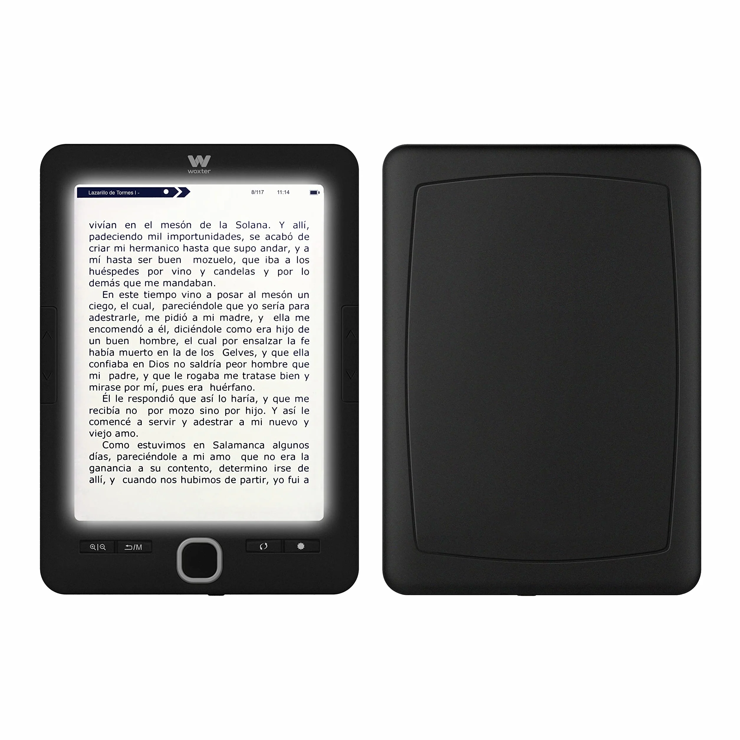 Woxter Scriba 195 Paperlight Black - eBook Reader 6 cali (1024 x 758, e-Ink Pearl, podświetlany wyświetlacz, EPUB, PDF, Micro SD, posiada ponad 4000 książek, tekstura naklejki) kolor czarny