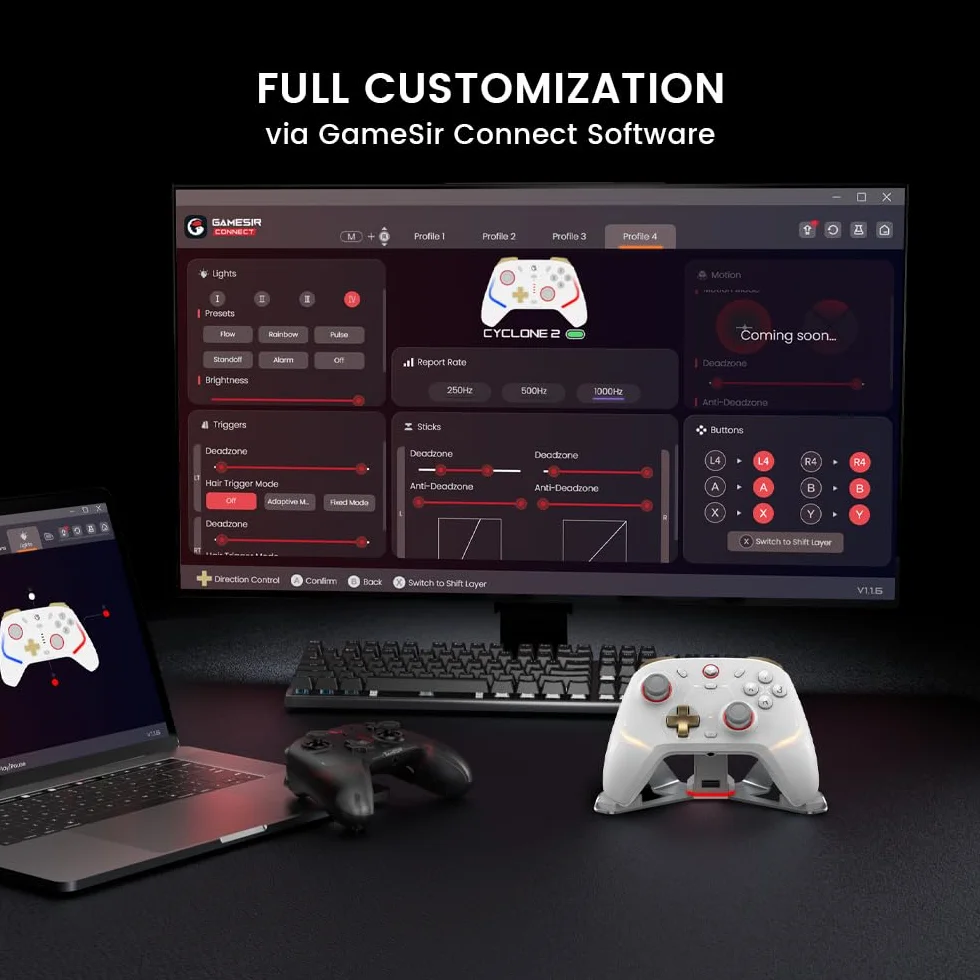 GameSir Cyclone 2 Multiplatform Wireless Controller- TMR Electromagnetic Joysticks&Hall Effect Switch triggers,6-axis Gyro Gaming Controller for Switch/PC/iOS/Android/Steam (Phantom White Bundle)