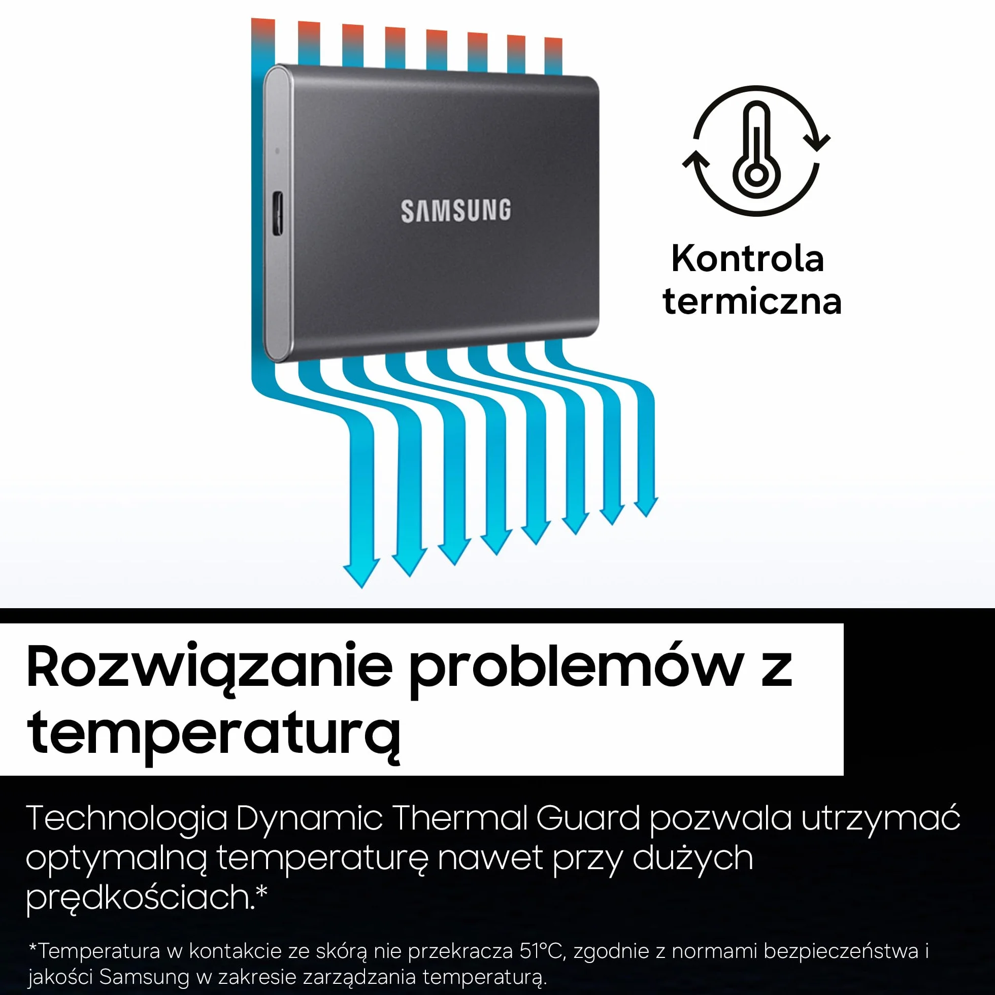 Przenośny dysk SSD Samsung T7, 2 TB, USB 3.2 Gen 2, odczyt 1050 MB/s, zapis 1000 MB/s, zewnętrzny SSD do iPhone'a 15+, komputerów Mac i PC, smartfonów i konsol do gier, niebieski, MU-PC2T0H/WW