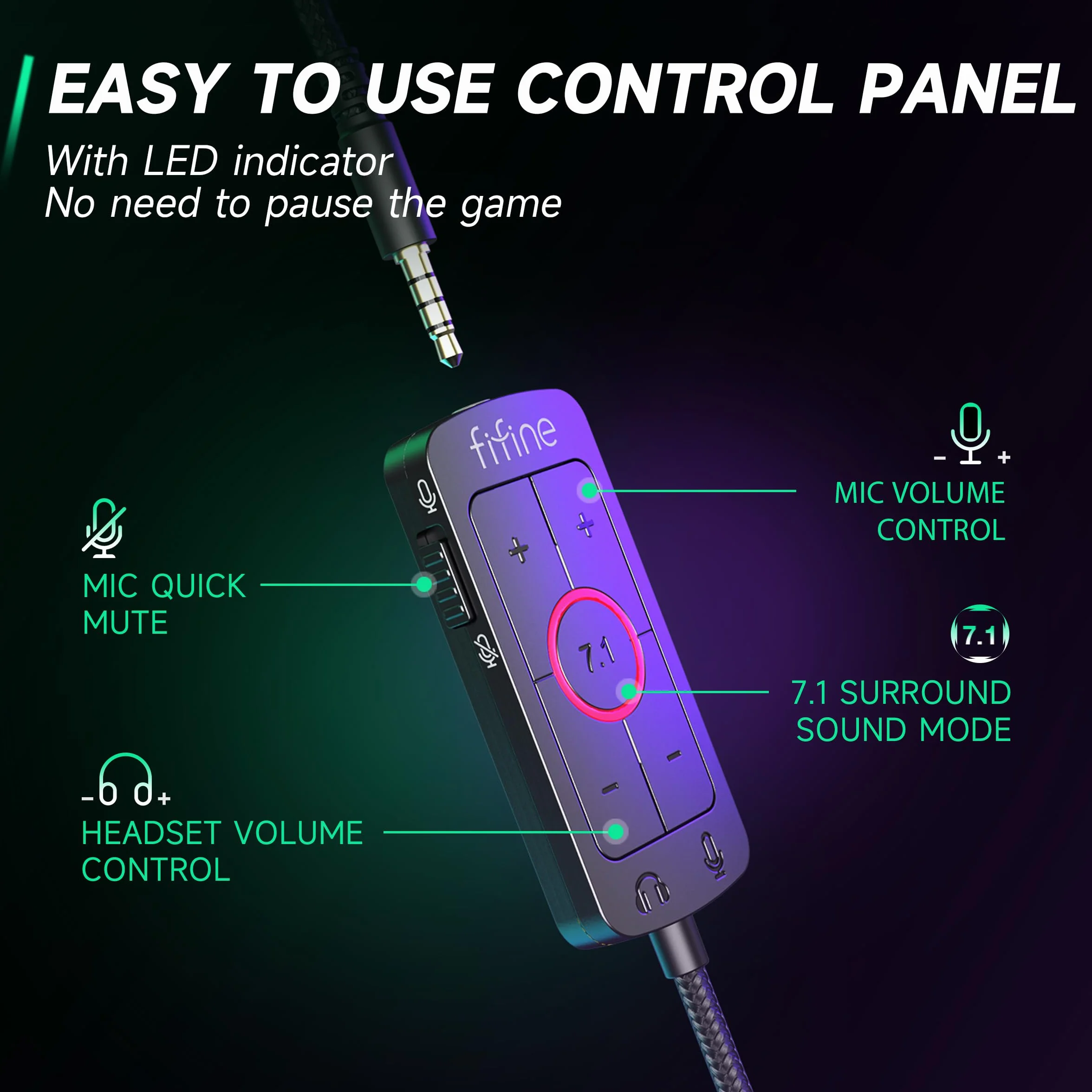 FIFINE Zestaw słuchawkowy gamingowy z mikrofonem, słuchawki nauszne z kablem, zestaw słuchawkowy USB do PC PS4 PS5 Xbox Switch, słuchawki RGB z dźwiękiem przestrzennym 7.1 i nausznikami