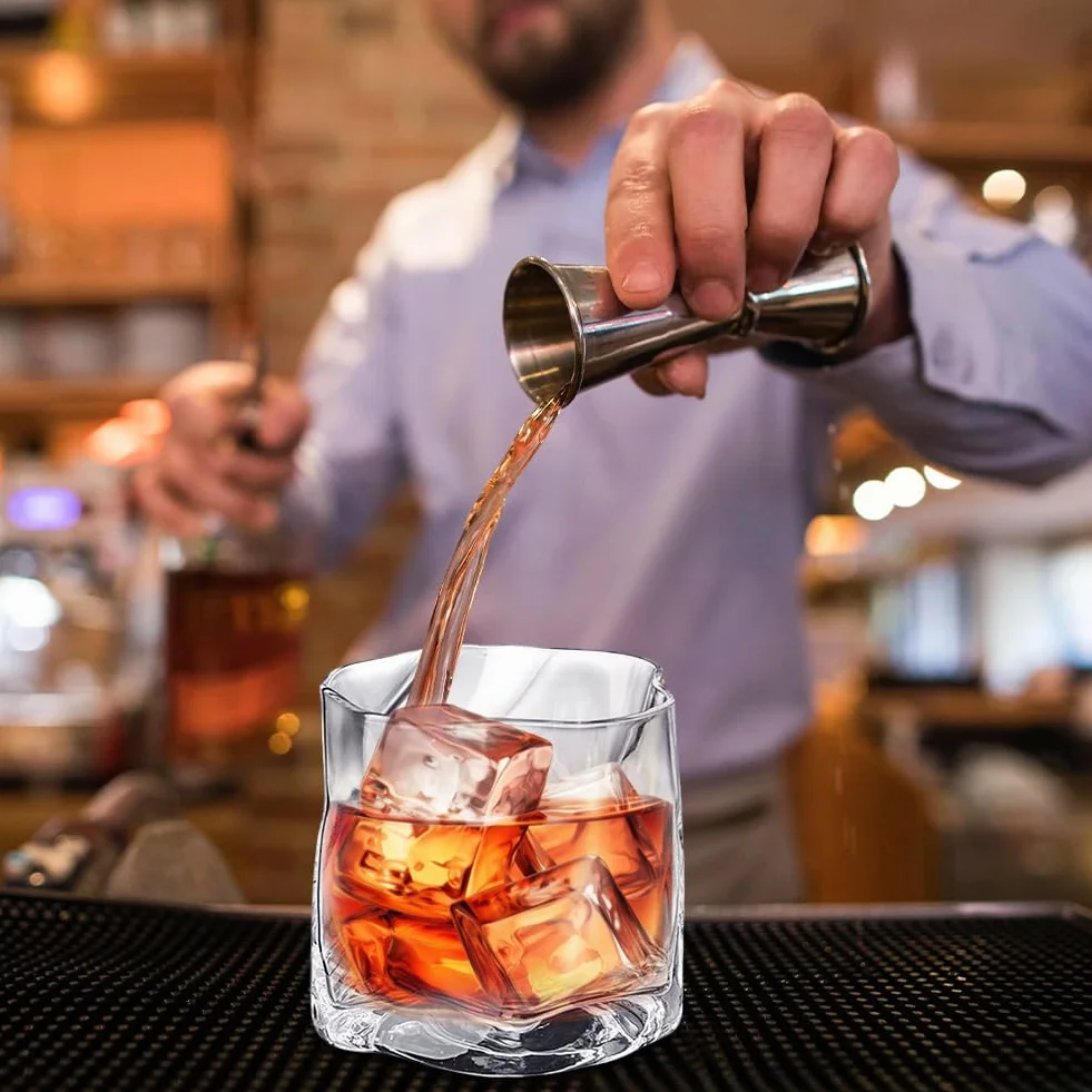 Szklanki do whisky, zestaw 6 sztuk, 200 ml, przezroczyste, nieregularne kryształowe szklanki do whisky, szklanki do mrożonej kawy, koktajli, koktajli, whisky, prezent dla mężczyzn