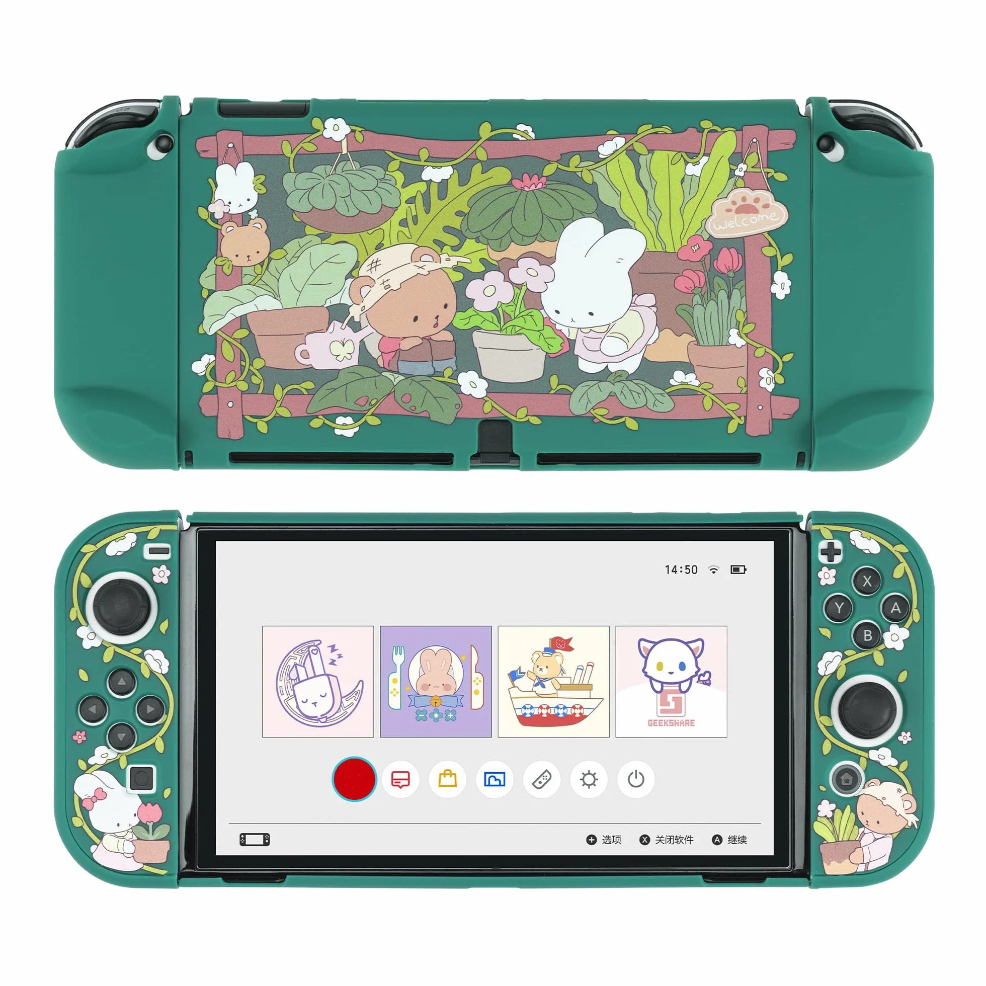 Etui ochronne GeekShare Slim Cover Case kompatybilne z Switch OLED - amortyzujące wstrząsy i odporne na zarysowania etui do przełącznika OLED - Bunny Garden