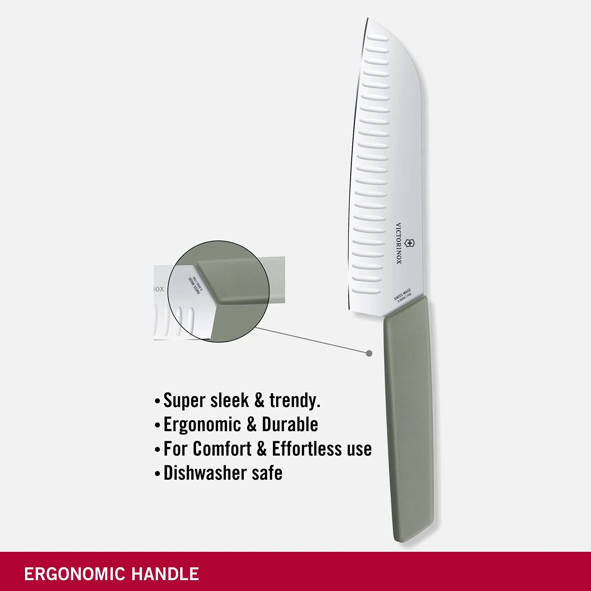 Victorinox Swiss nowoczesny nóż Santoku ze szlifem kulkowym, zielony