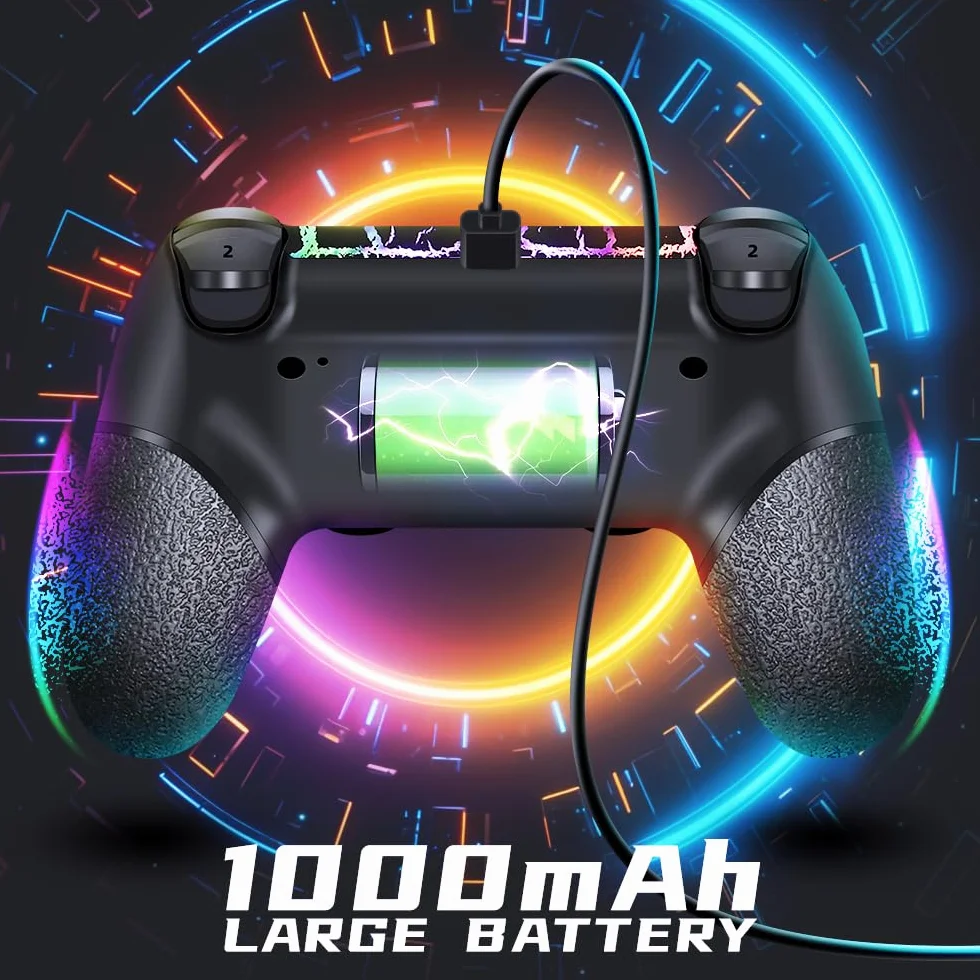 AceGamer Bezprzewodowy kontroler OLED do PS4, Black Crack Custom Design ze światłem RGB, bateria 1000 mAh, gniazdo audio 3,5 mm i funkcja Turbo, kompatybilny z PS4/Slim/Pro i Windows PC
