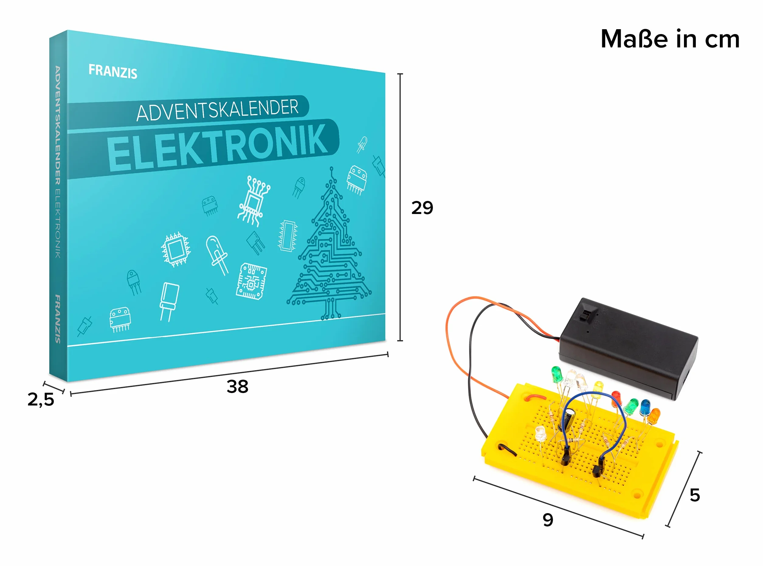 FRANZIS 67400 Elektroniczny kalendarz adwentowy, 24 eksperymenty z elektroniki, zestaw z płytką drukowaną